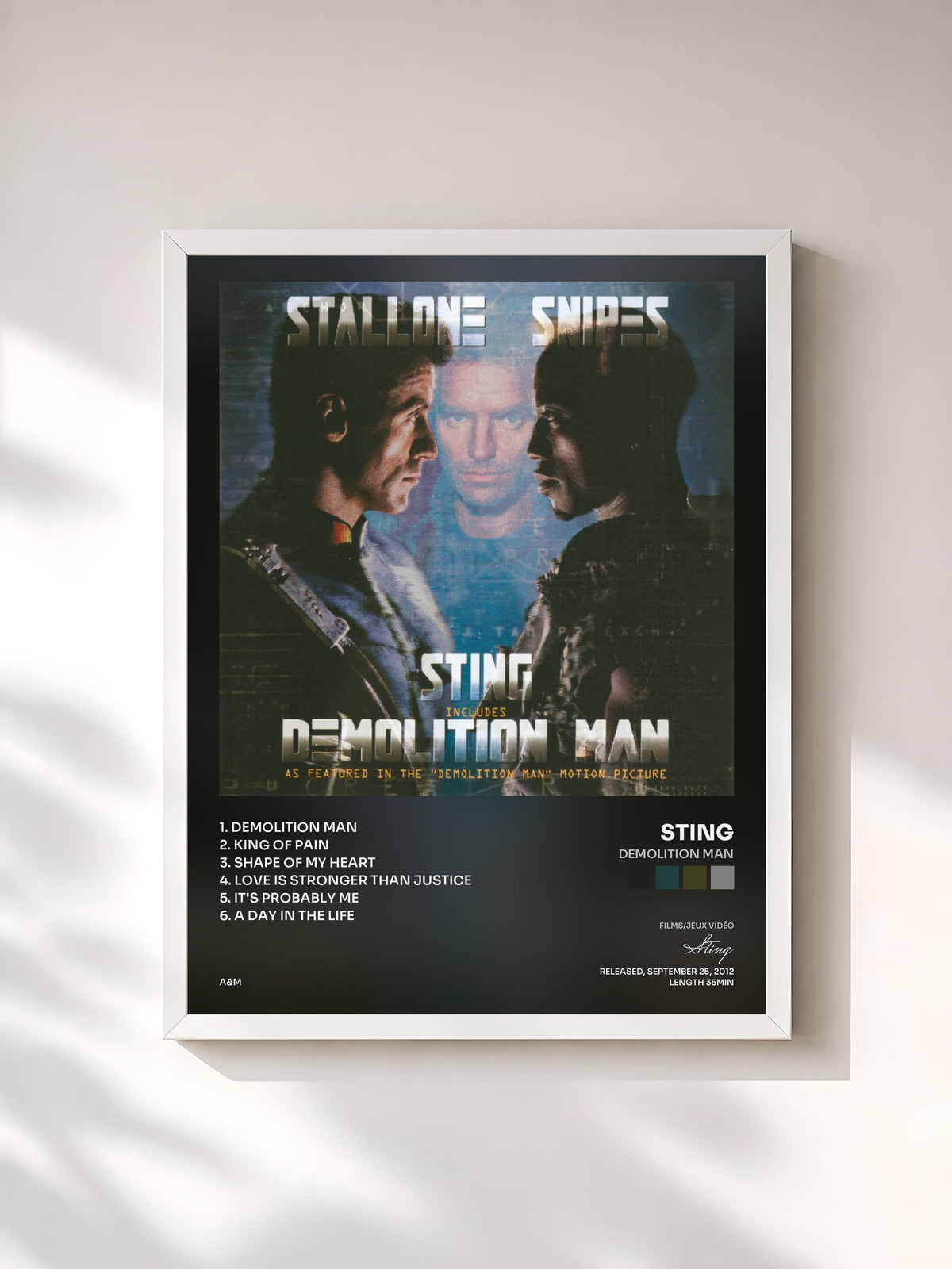 #blanc Demolition Man by Sting as a framed art print, white frame, printed and framed in France