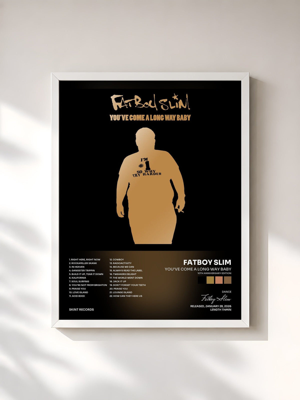 #blanc Tableau de l'album You've Come a Long Way Baby (10th Anniversary Edition) de Fatboy Slim, cadre blanc, imprimé et encadré en France