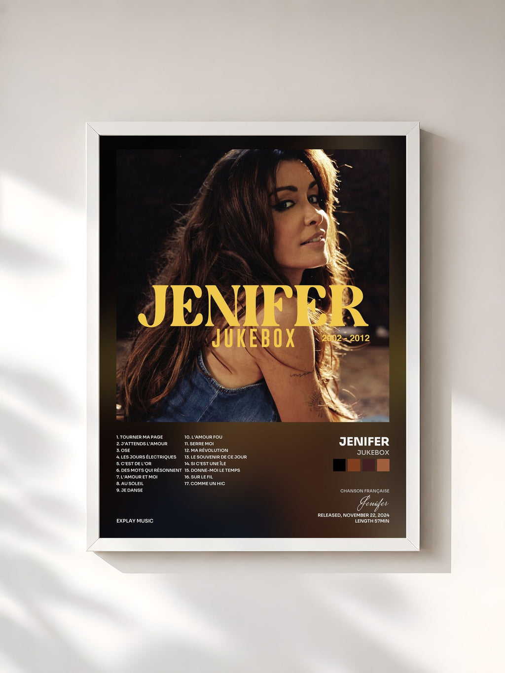 #blanc Tableau de l'album JUKEBOX de Jenifer, cadre blanc, imprimé et encadré en France