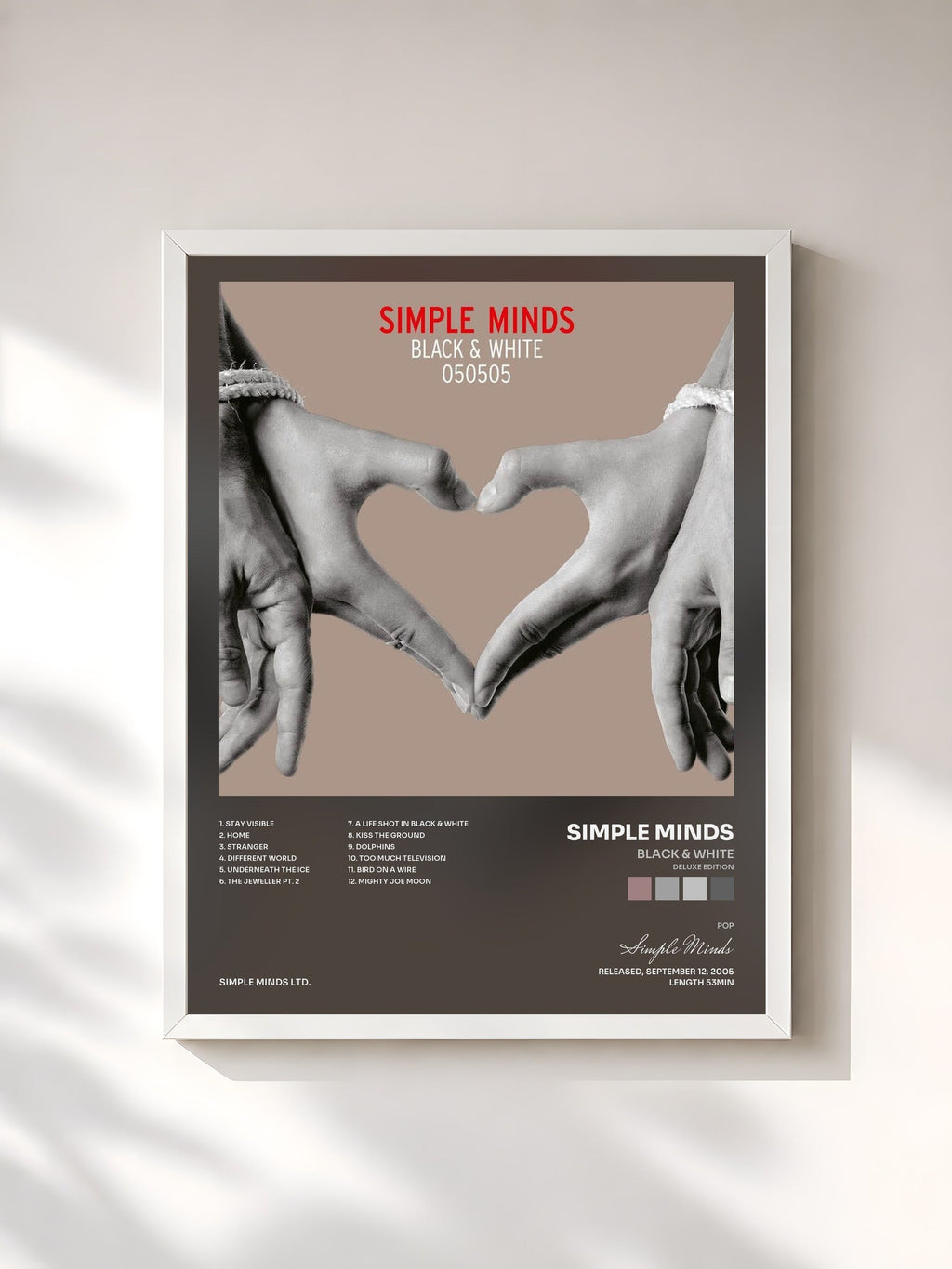 #blanc Black & White (Deluxe Edition) di Simple Minds in stampa incorniciata, cornice bianca, stampata e incorniciata in Francia
