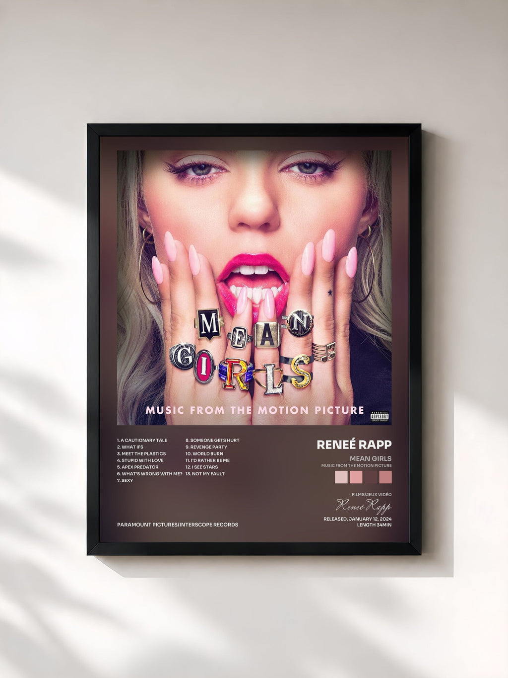 #noir Mean Girls (Music From The Motion Picture) by Reneé Rapp as a framed art print, black frame, printed and framed in France