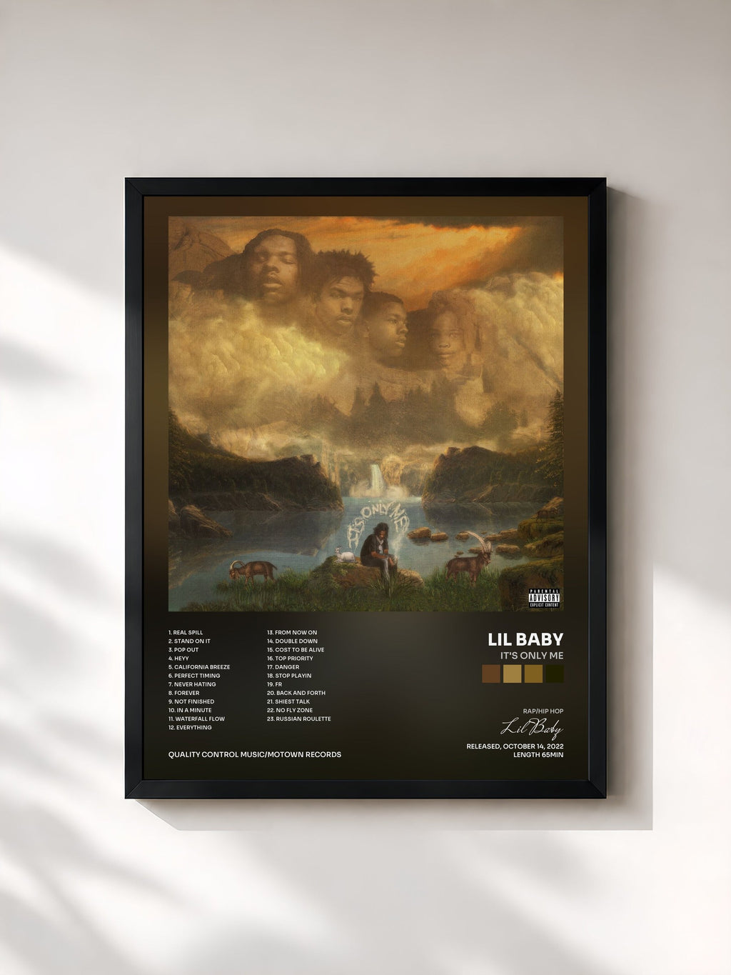 #noir Tableau de l'album It's Only Me de Lil Baby, cadre noir, imprimé et encadré en France