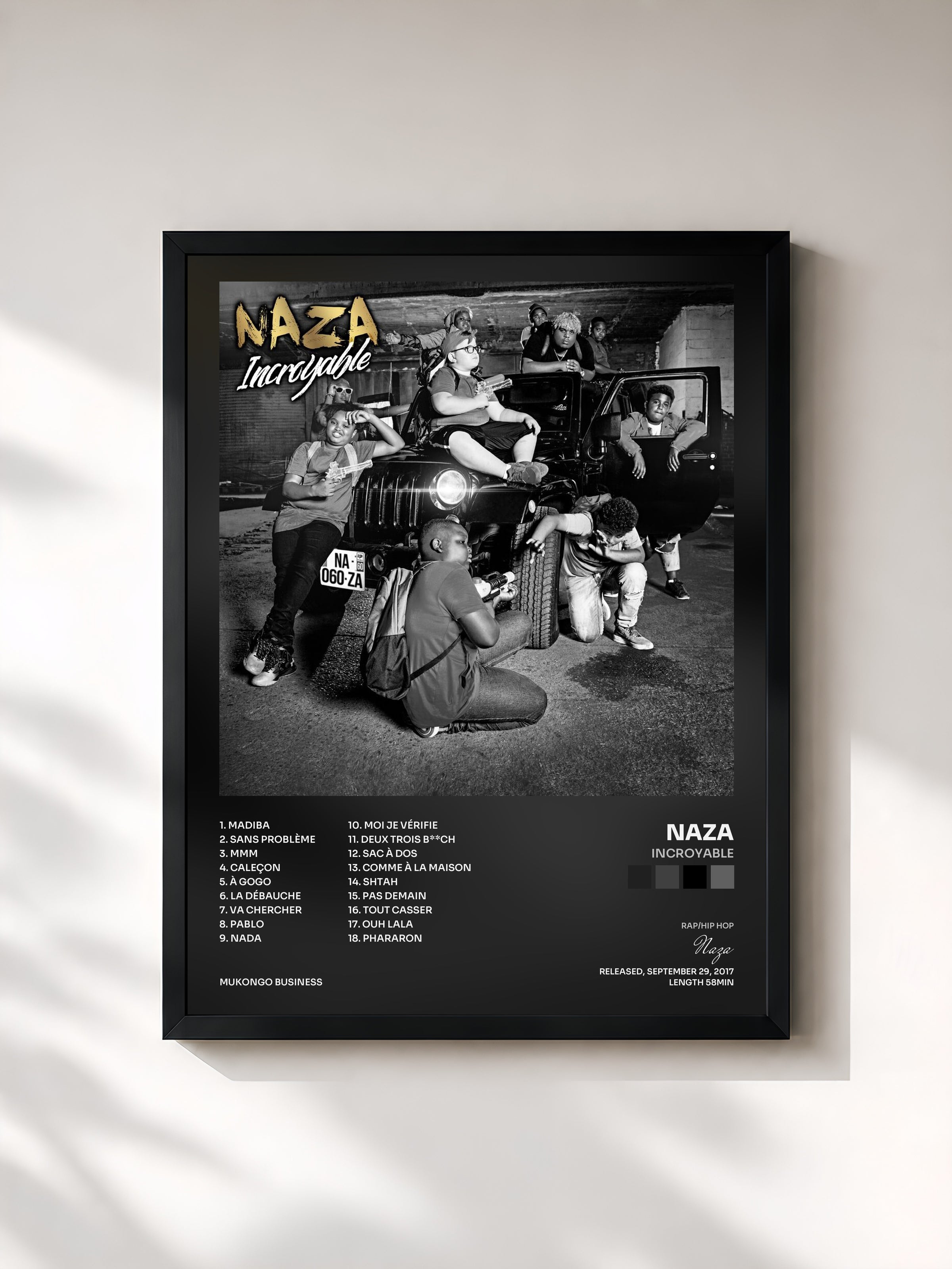 #noir Tableau de l'album Incroyable de Naza, cadre noir, imprimé et encadré en France