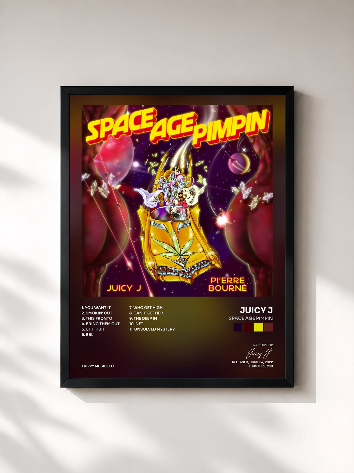 #noir Tableau de l'album Space Age Pimpin de Juicy J, cadre noir, imprimé et encadré en France