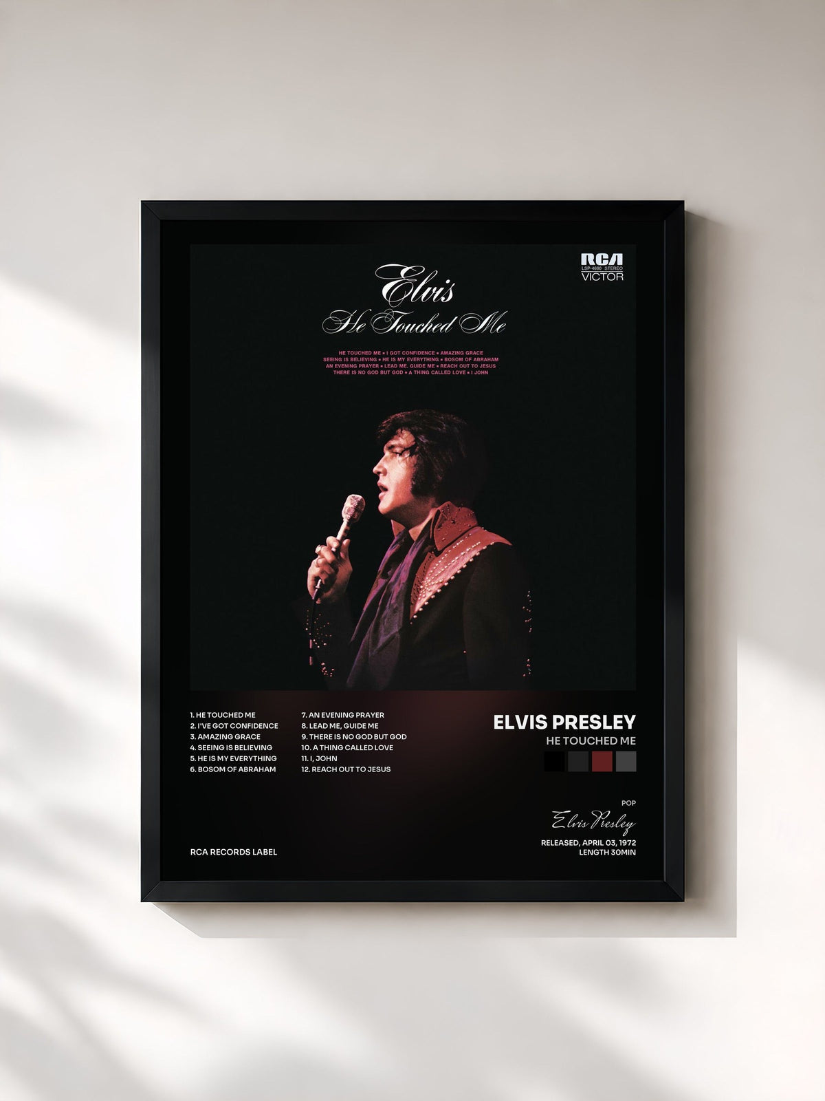 #noir He Touched Me de Elvis Presley en lámina enmarcada, marco negro, impresa y enmarcada en Francia