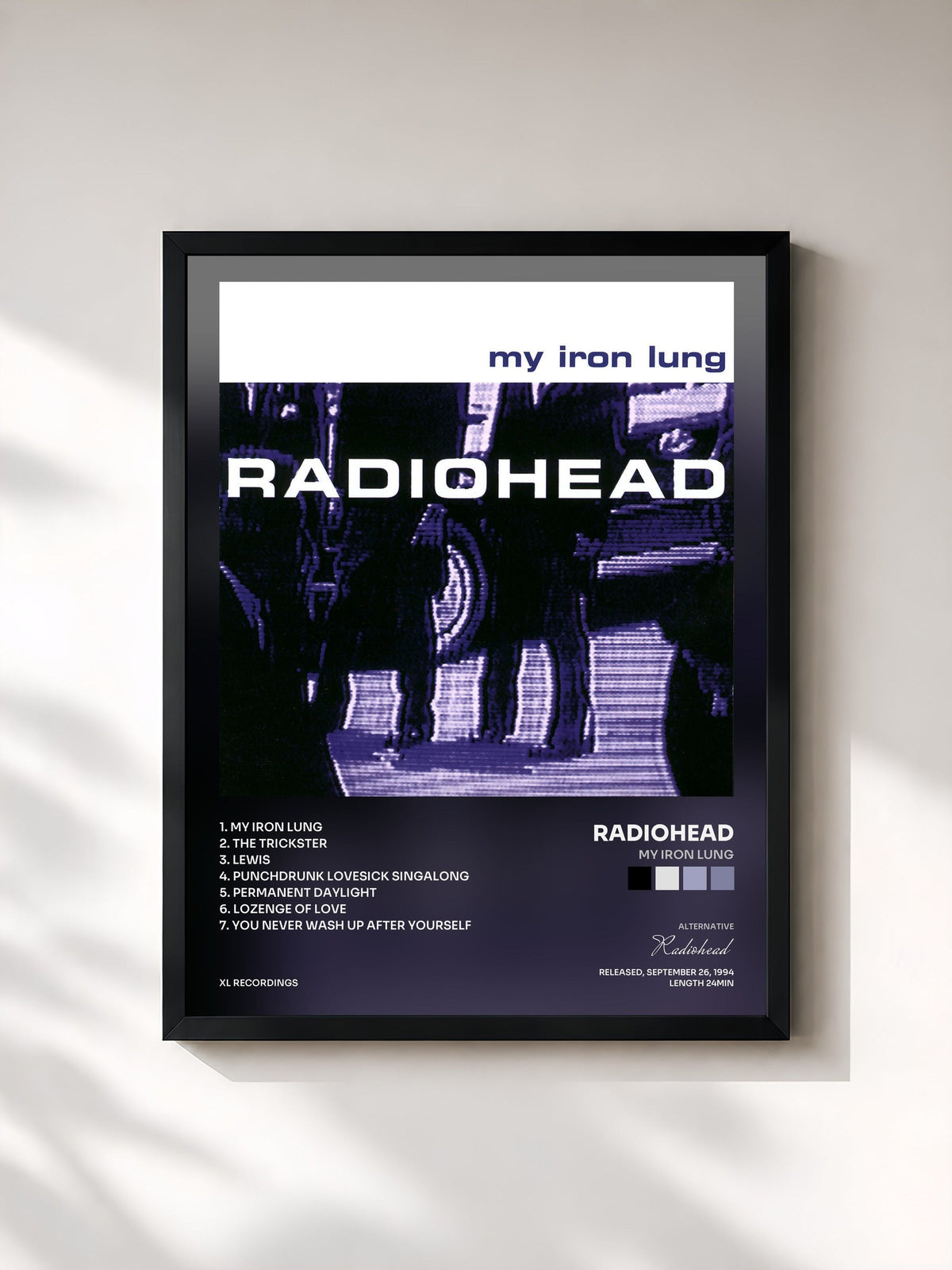 #noir Tableau de l'album My Iron Lung de Radiohead, cadre noir, imprimé et encadré en France