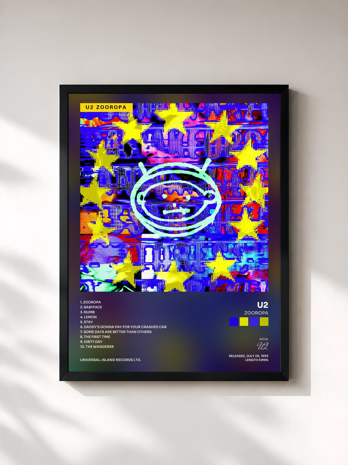 #noir Tableau de l'album Zooropa de U2, cadre noir, imprimé et encadré en France