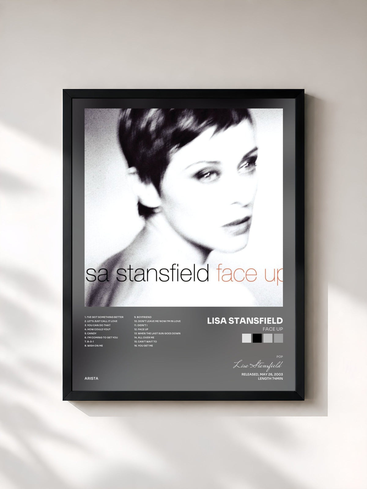#noir Tableau de l'album Face Up de Lisa Stansfield, cadre noir, imprimé et encadré en France