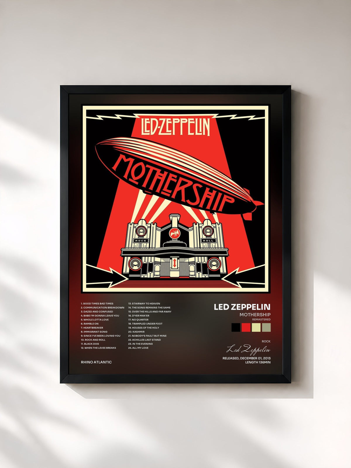 #noir Tableau de l'album Mothership (Remastered) de Led Zeppelin, cadre noir, imprimé et encadré en France