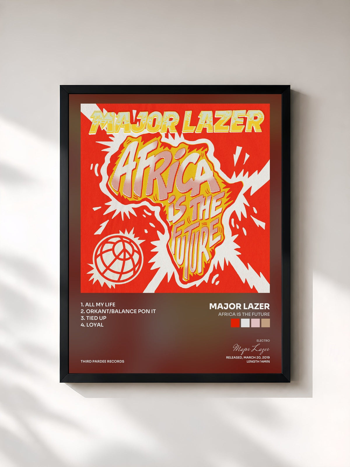 #noir Tableau de l'album Africa Is The Future de Major Lazer, cadre noir, imprimé et encadré en France