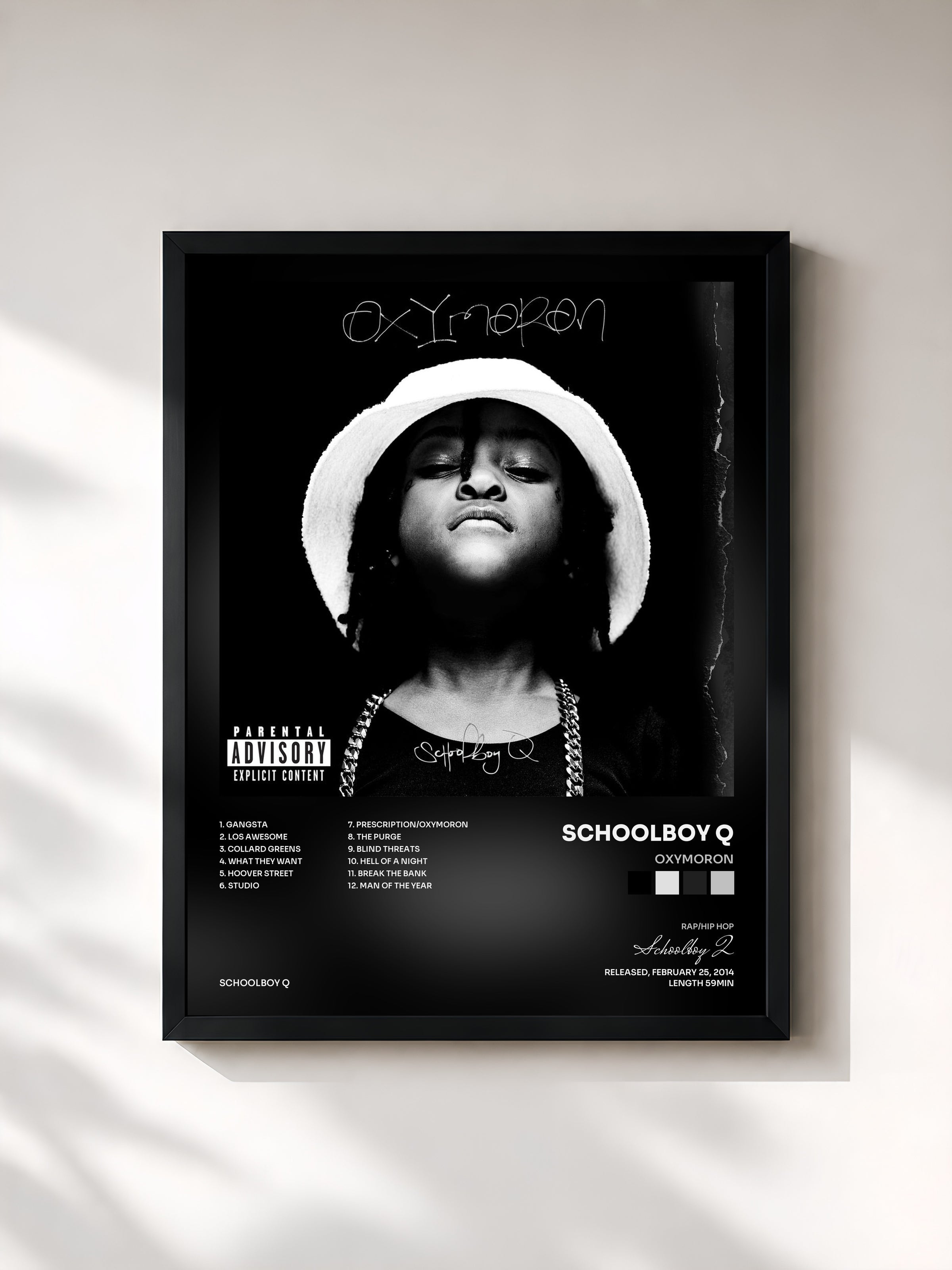 #noir Oxymoron de Schoolboy Q en lámina enmarcada, marco negro, impresa y enmarcada en Francia