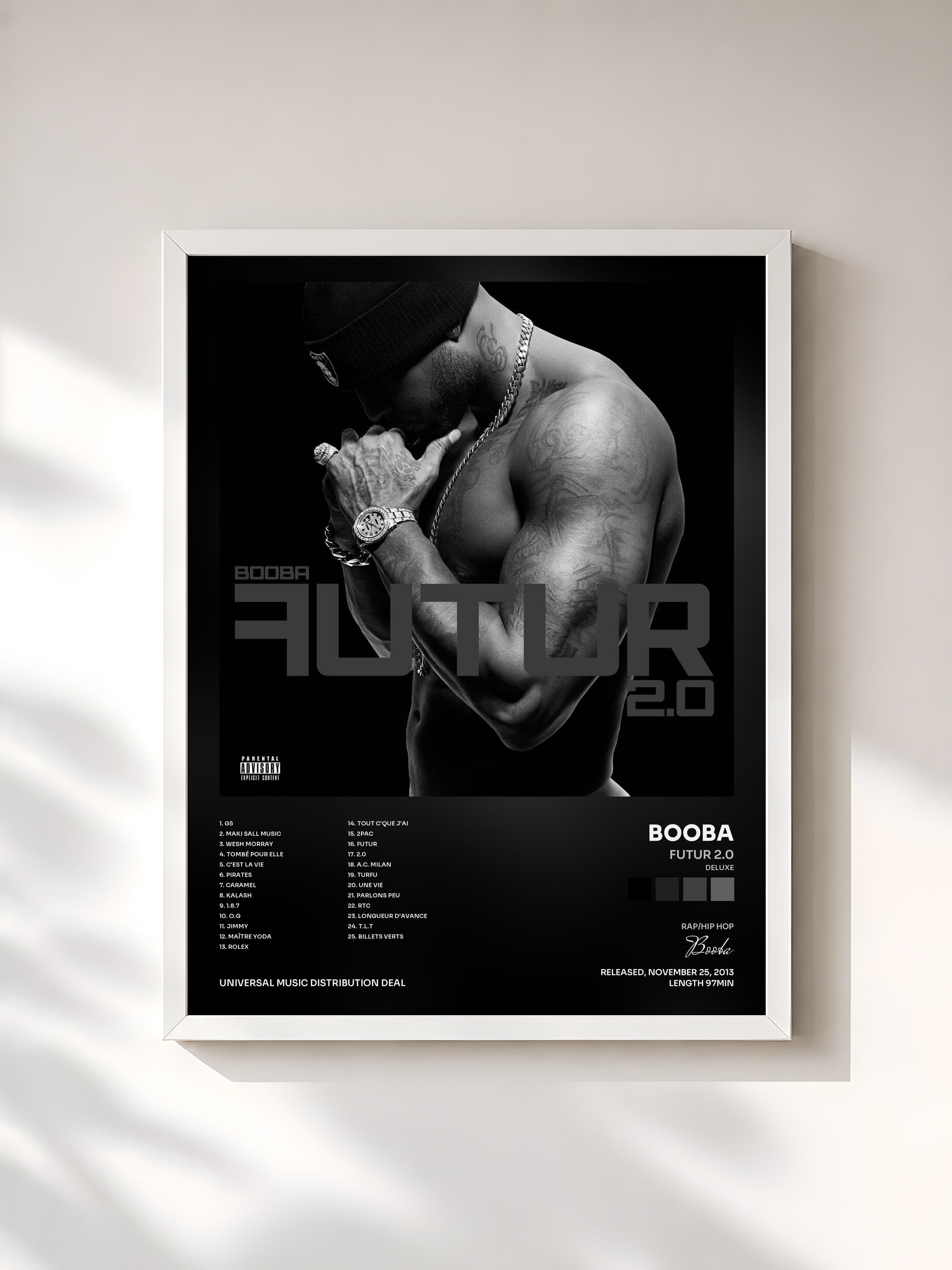 #blanc Futur 2.0 (Deluxe) di Booba in stampa incorniciata, cornice bianca, stampata e incorniciata in Francia