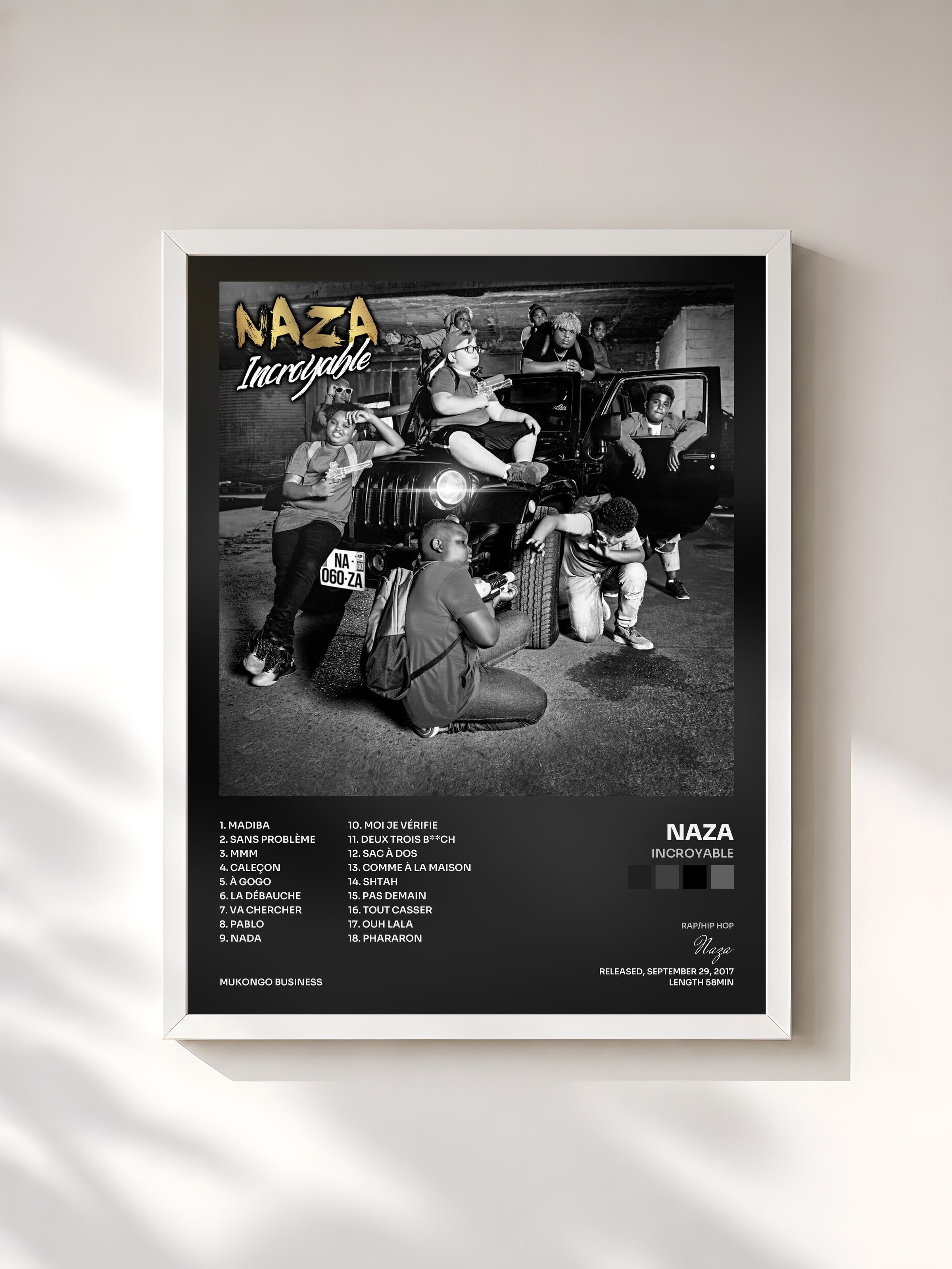 #blanc Tableau de l'album Incroyable de Naza, cadre blanc, imprimé et encadré en France