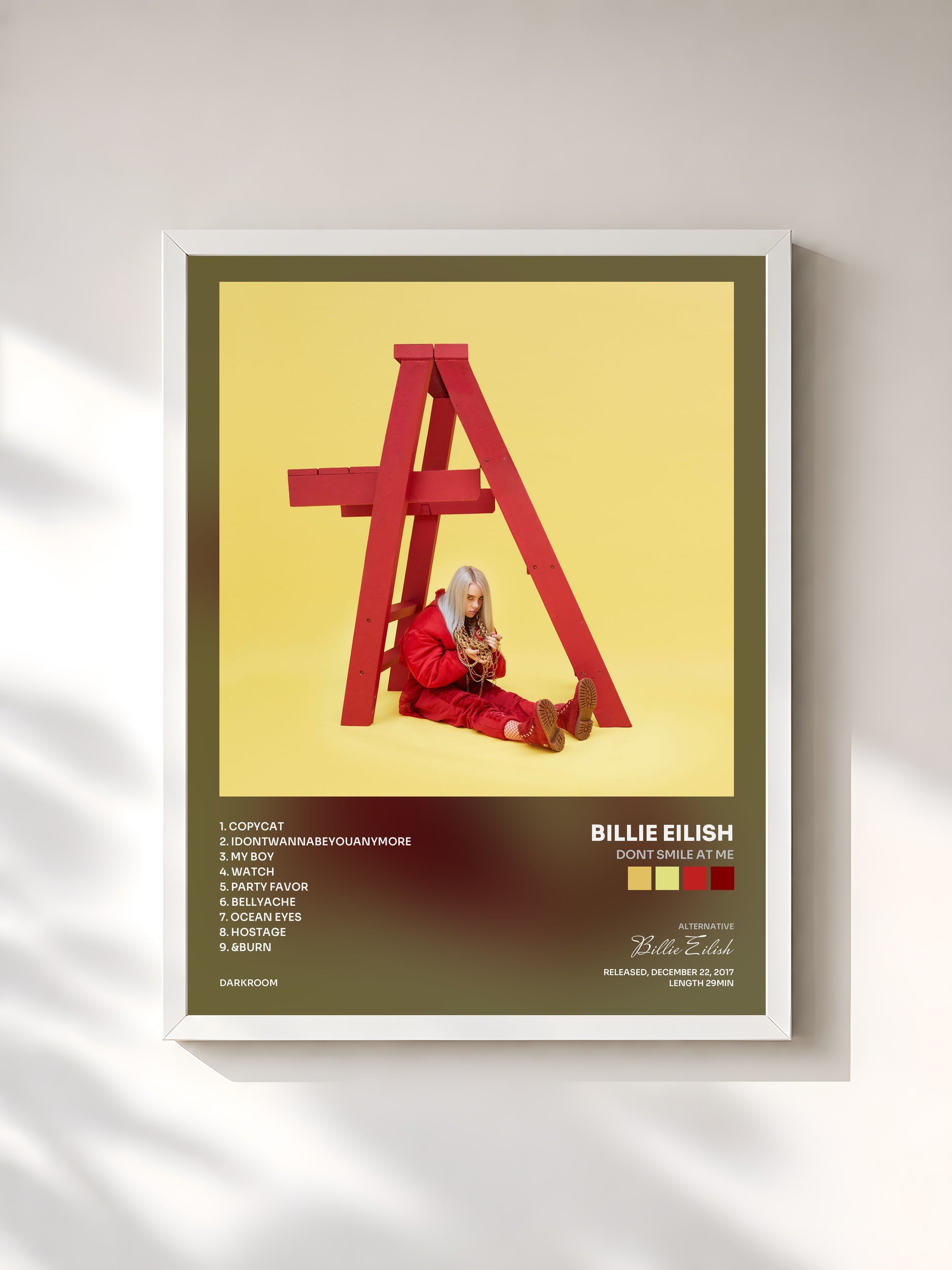 #blanc dont smile at me di Billie Eilish in stampa incorniciata, cornice bianca, stampata e incorniciata in Francia
