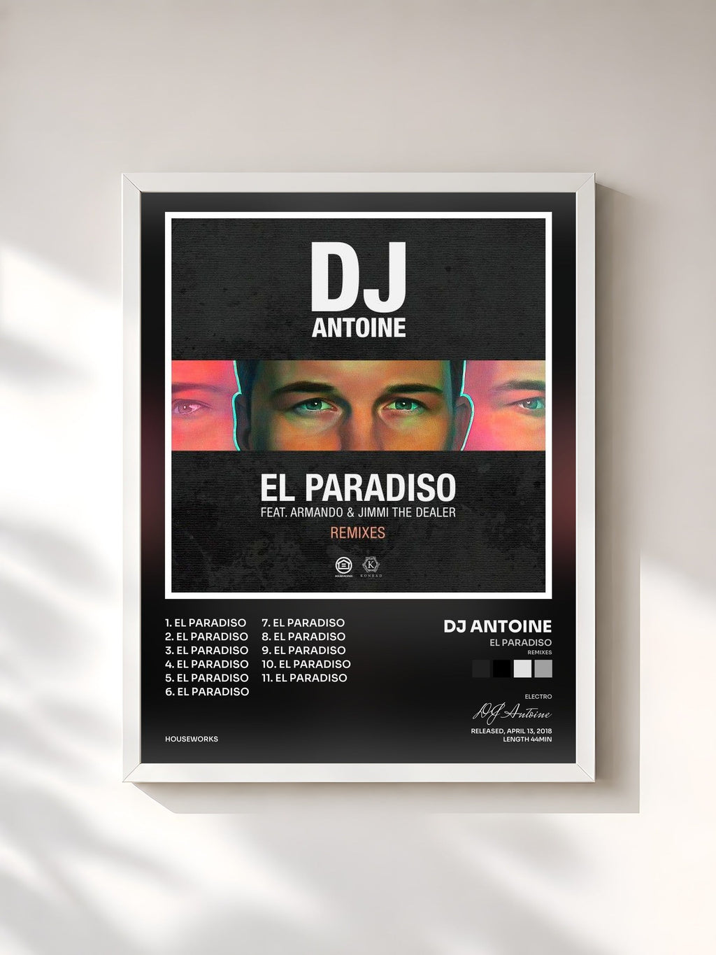#blanc El Paradiso (Remixes) de DJ Antoine en lámina enmarcada, marco blanco, impresa y enmarcada en Francia