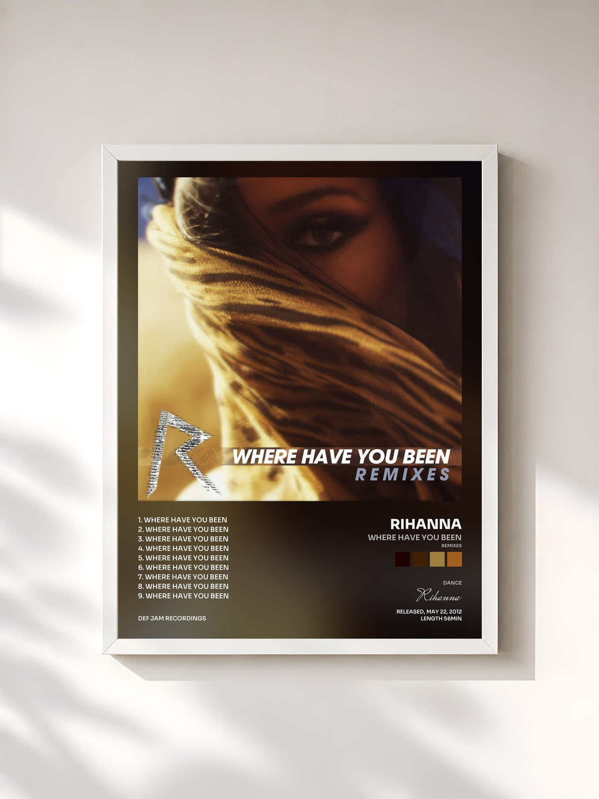 #blanc Tableau de l'album Where Have You Been (Remixes) de Rihanna, cadre blanc, imprimé et encadré en France
