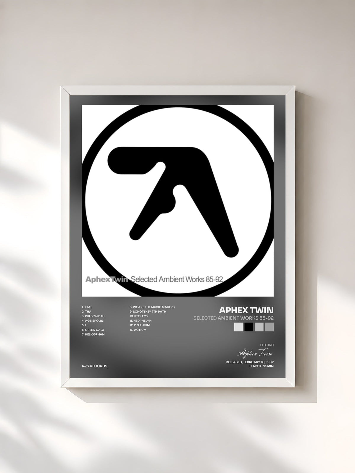 #blanc Tableau de l'album Selected Ambient Works 85-92 de Aphex Twin, cadre blanc, imprimé et encadré en France