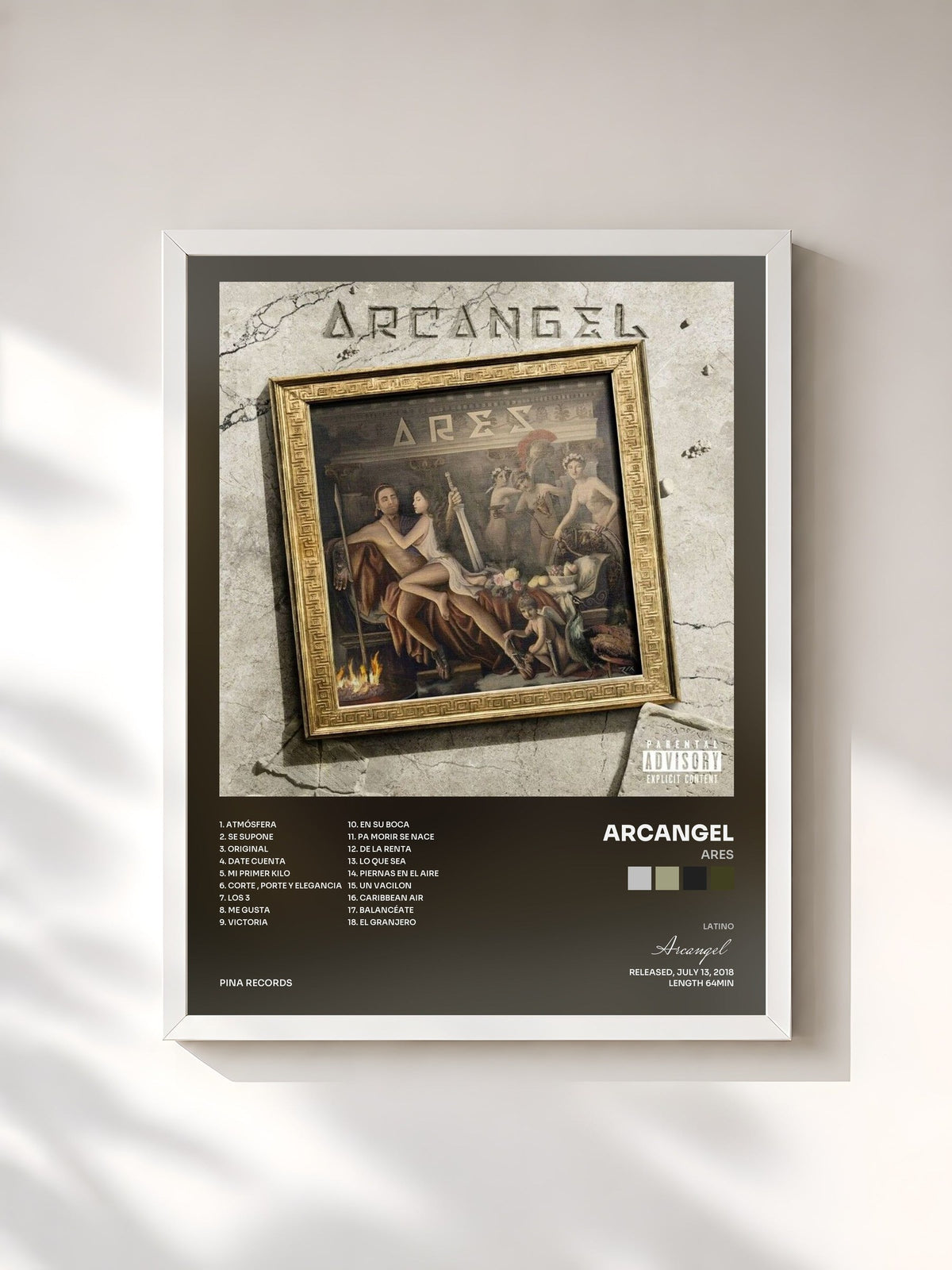 #blanc Ares de Arcangel en lámina enmarcada, marco blanco, impresa y enmarcada en Francia