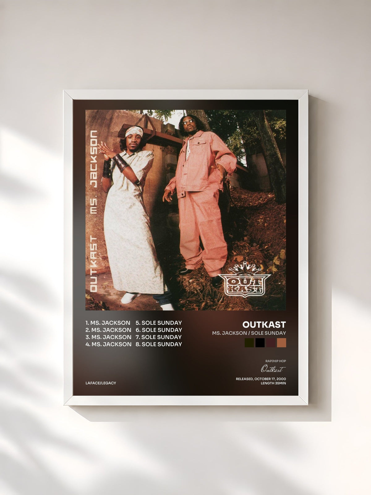 #blanc Tableau de l'album Ms. Jackson / Sole Sunday de Outkast, cadre blanc, imprimé et encadré en France