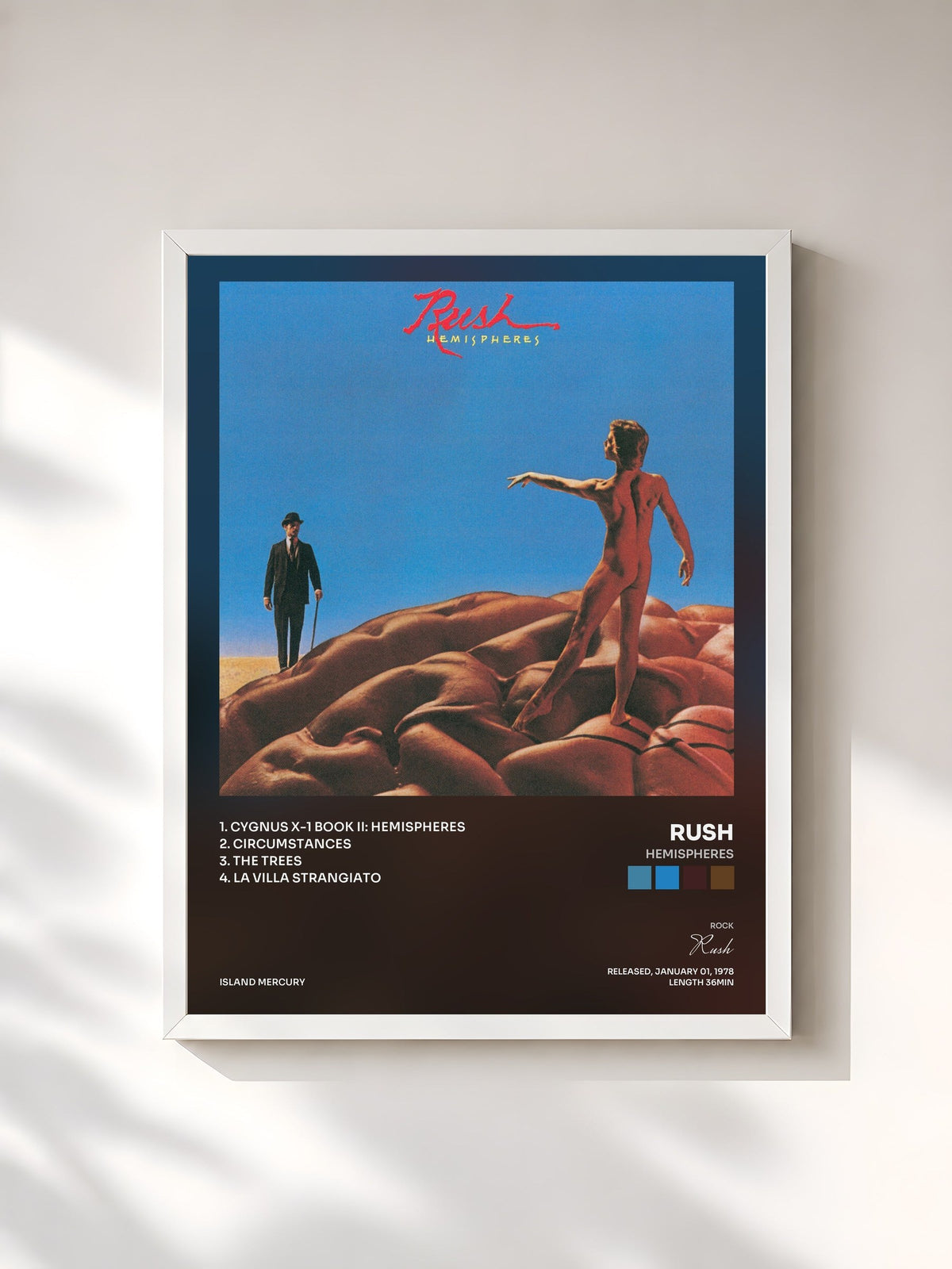 #blanc Tableau de l'album Hemispheres de Rush, cadre blanc, imprimé et encadré en France