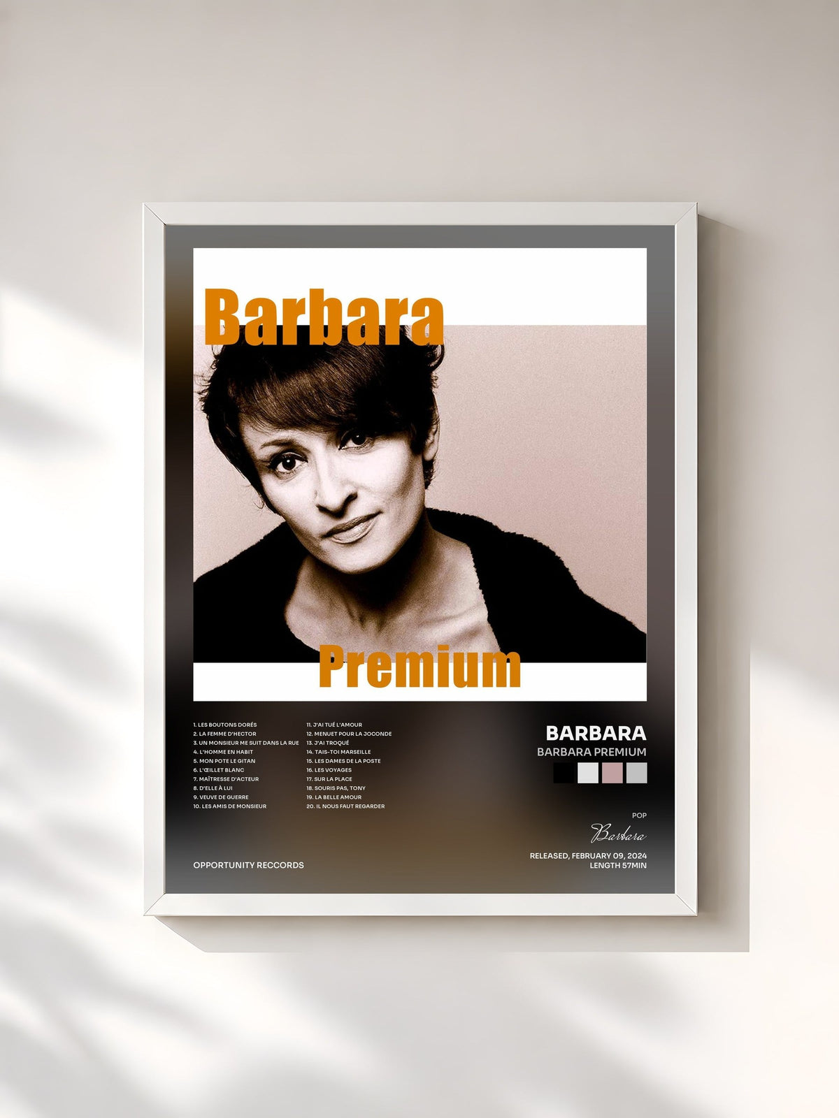#blanc Tableau de l'album Barbara Premium de Barbara, cadre blanc, imprimé et encadré en France
