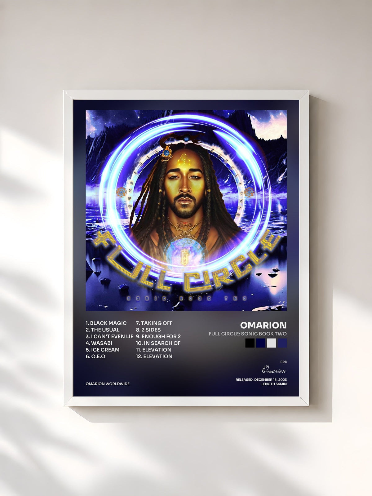 #blanc Tableau de l'album Full Circle: Sonic Book Two de Omarion, cadre blanc, imprimé et encadré en France