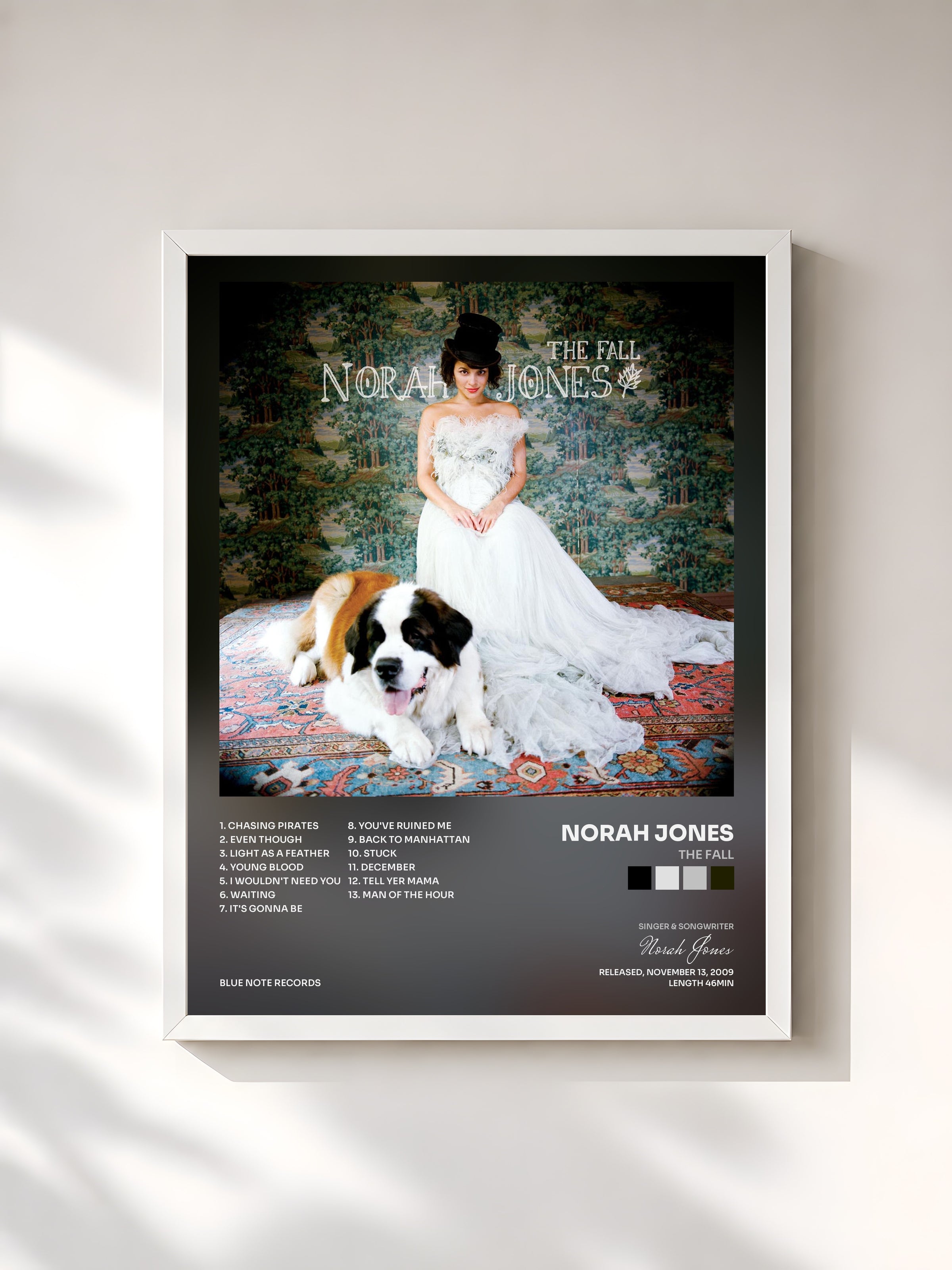 #blanc Tableau de l'album The Fall de Norah Jones, cadre blanc, imprimé et encadré en France