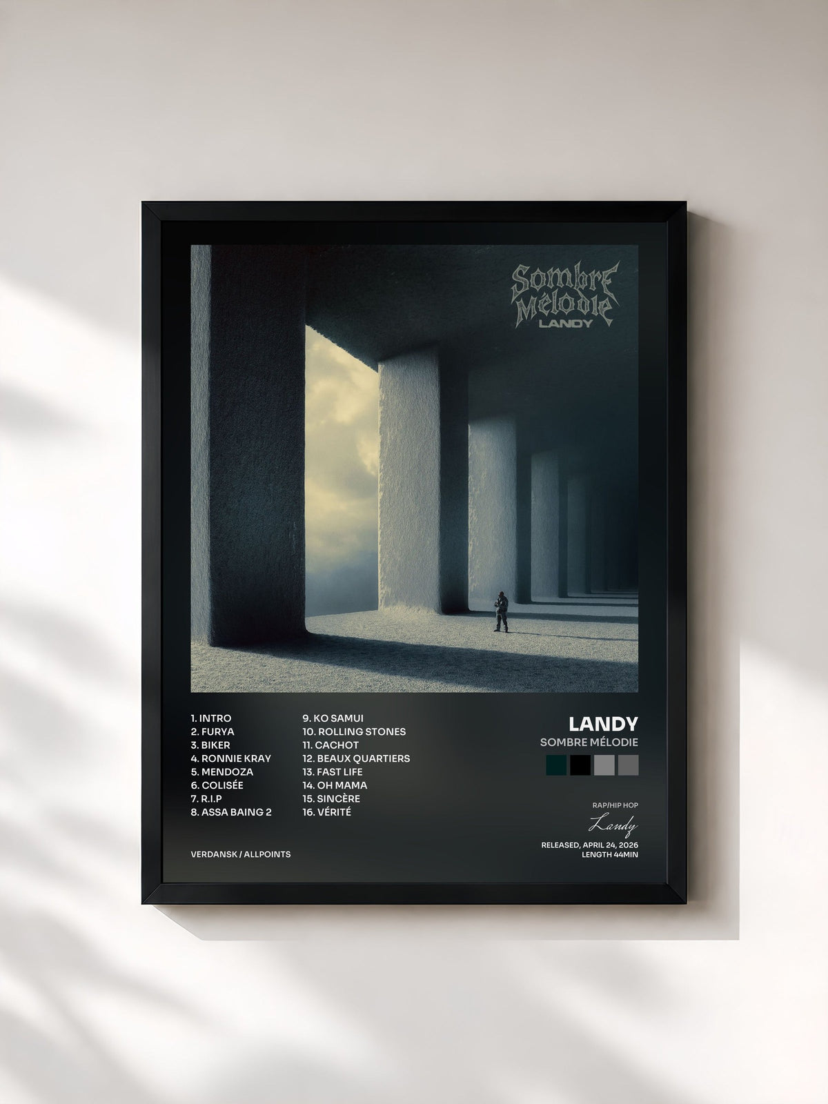 #noir Tableau de l'album Sombre mélodie de Landy, cadre noir, imprimé et encadré en France