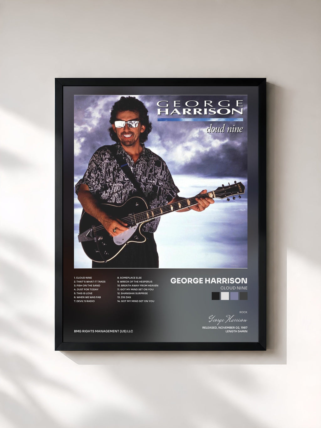 #noir Cloud Nine von George Harrison als gerahmter Kunstdruck, schwarzer Rahmen, gedruckt und gerahmt in Frankreich