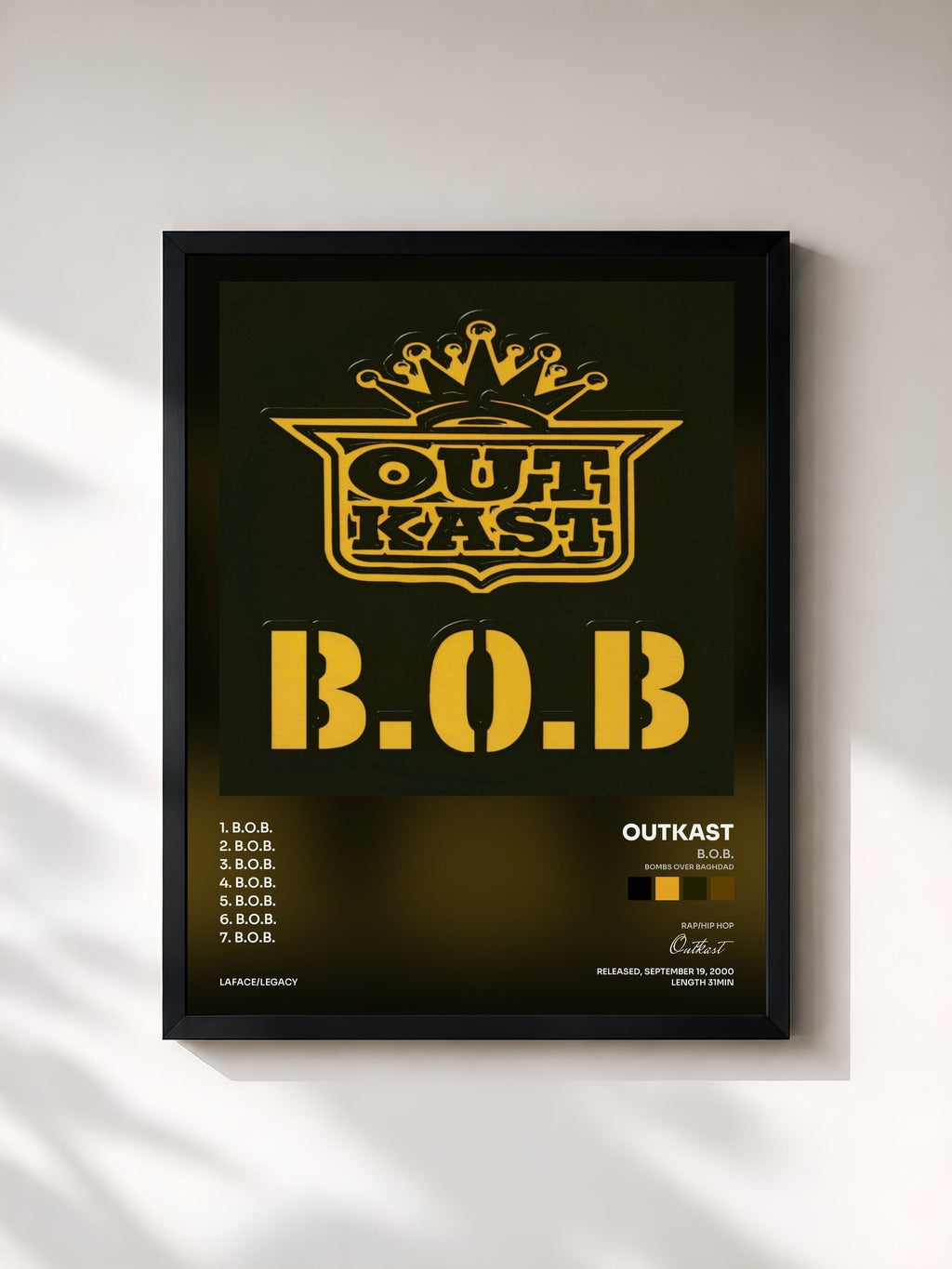 #noir B.O.B. (Bombs Over Baghdad) di Outkast in stampa incorniciata, cornice nera, stampata e incorniciata in Francia