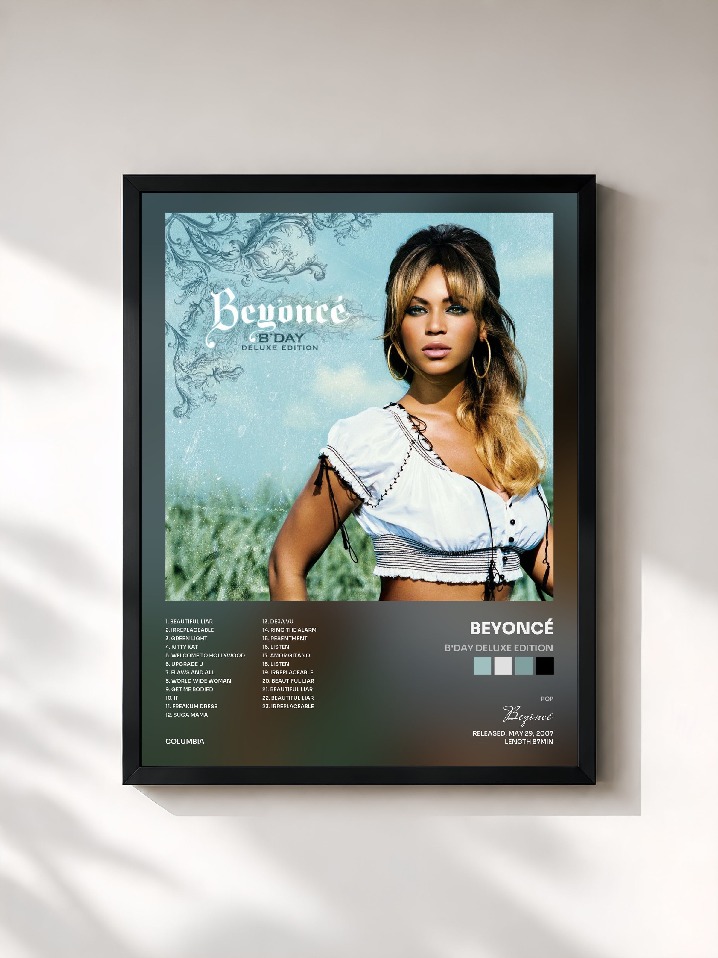 #noir Tableau de l'album B'Day Deluxe Edition de Beyoncé, cadre noir, imprimé et encadré en France