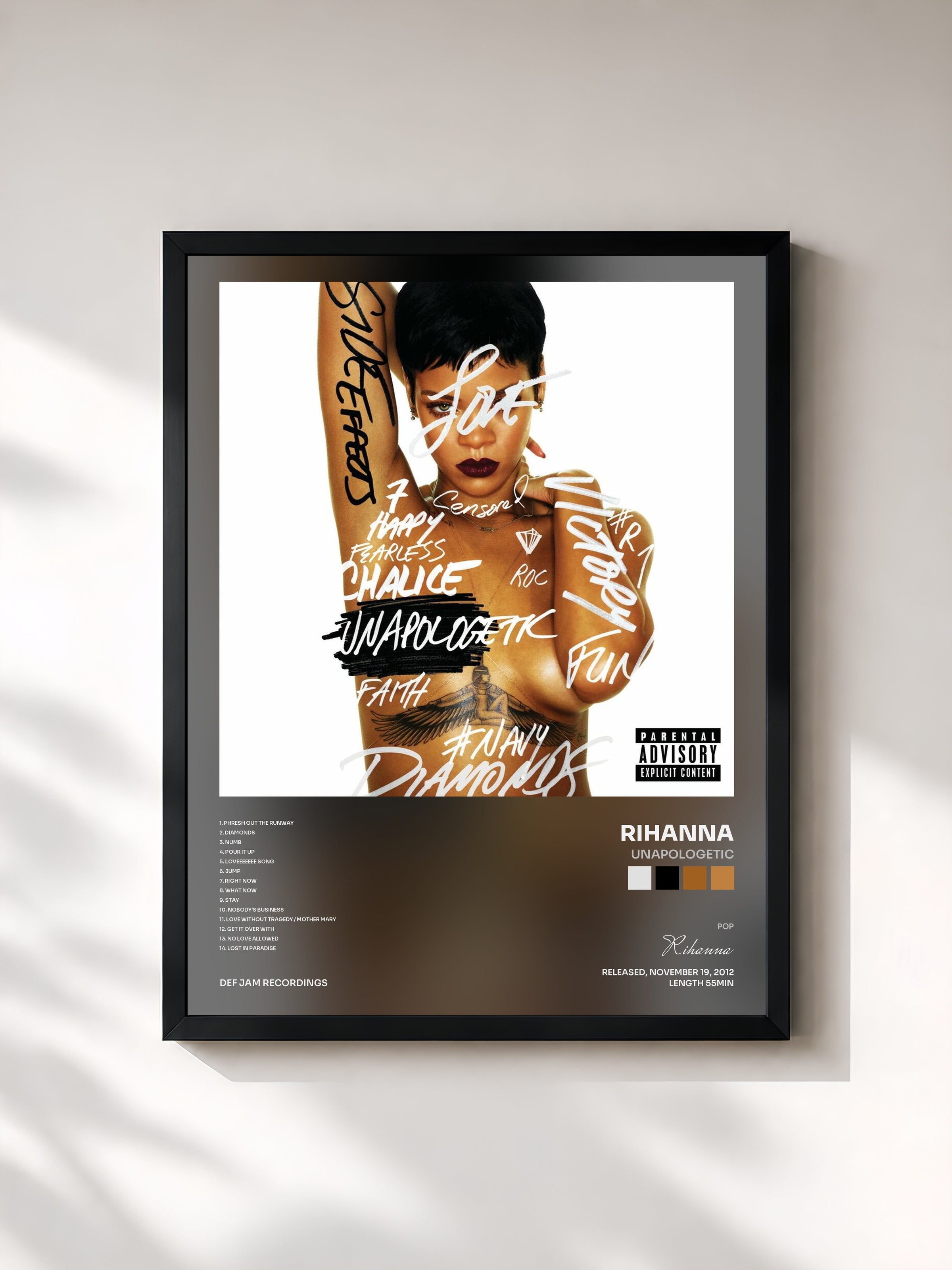 #noir Unapologetic di Rihanna in stampa incorniciata, cornice nera, stampata e incorniciata in Francia