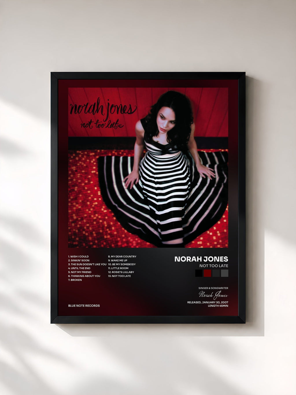 #noir Tableau de l'album Not Too Late de Norah Jones, cadre noir, imprimé et encadré en France