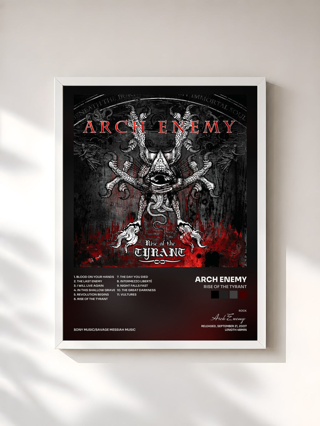 #blanc Tableau de l'album Rise of the Tyrant de Arch Enemy, cadre blanc, imprimé et encadré en France