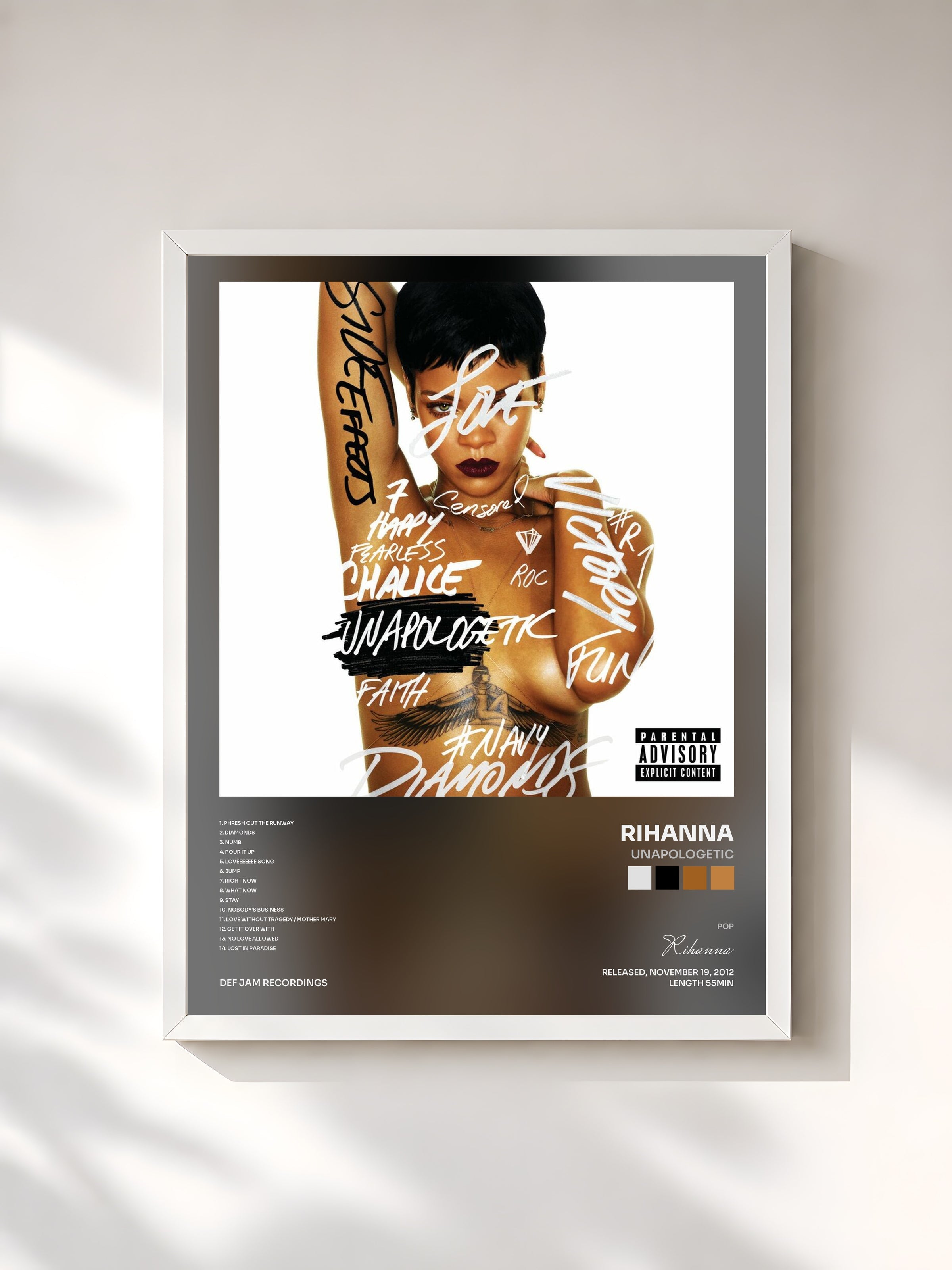 #blanc Unapologetic di Rihanna in stampa incorniciata, cornice bianca, stampata e incorniciata in Francia