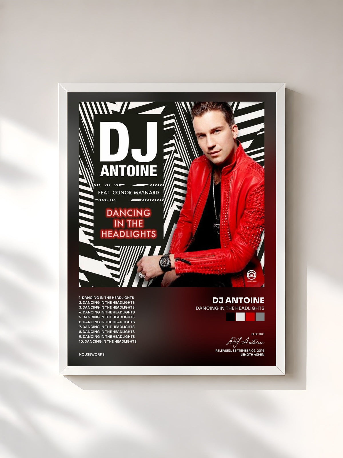 #blanc Tableau de l'album Dancing in the Headlights de DJ Antoine, cadre blanc, imprimé et encadré en France