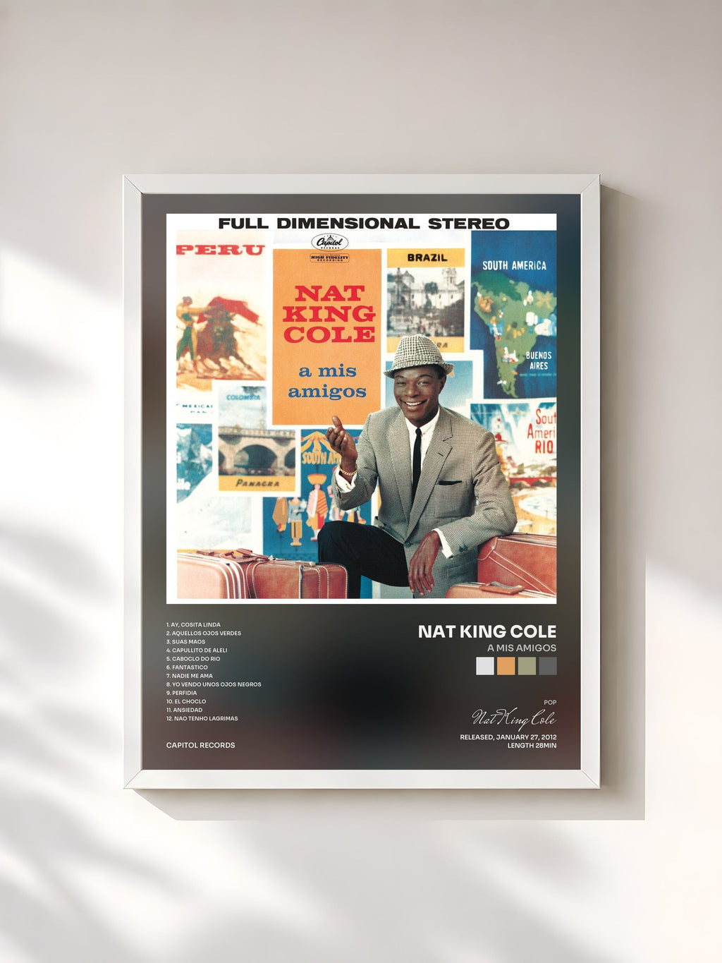 #blanc A Mis Amigos de Nat King Cole en lámina enmarcada, marco blanco, impresa y enmarcada en Francia