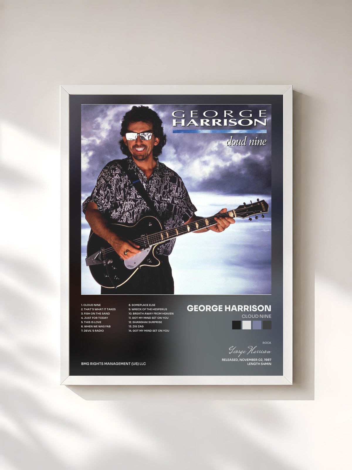 #blanc Tableau de l'album Cloud Nine de George Harrison, cadre blanc, imprimé et encadré en France