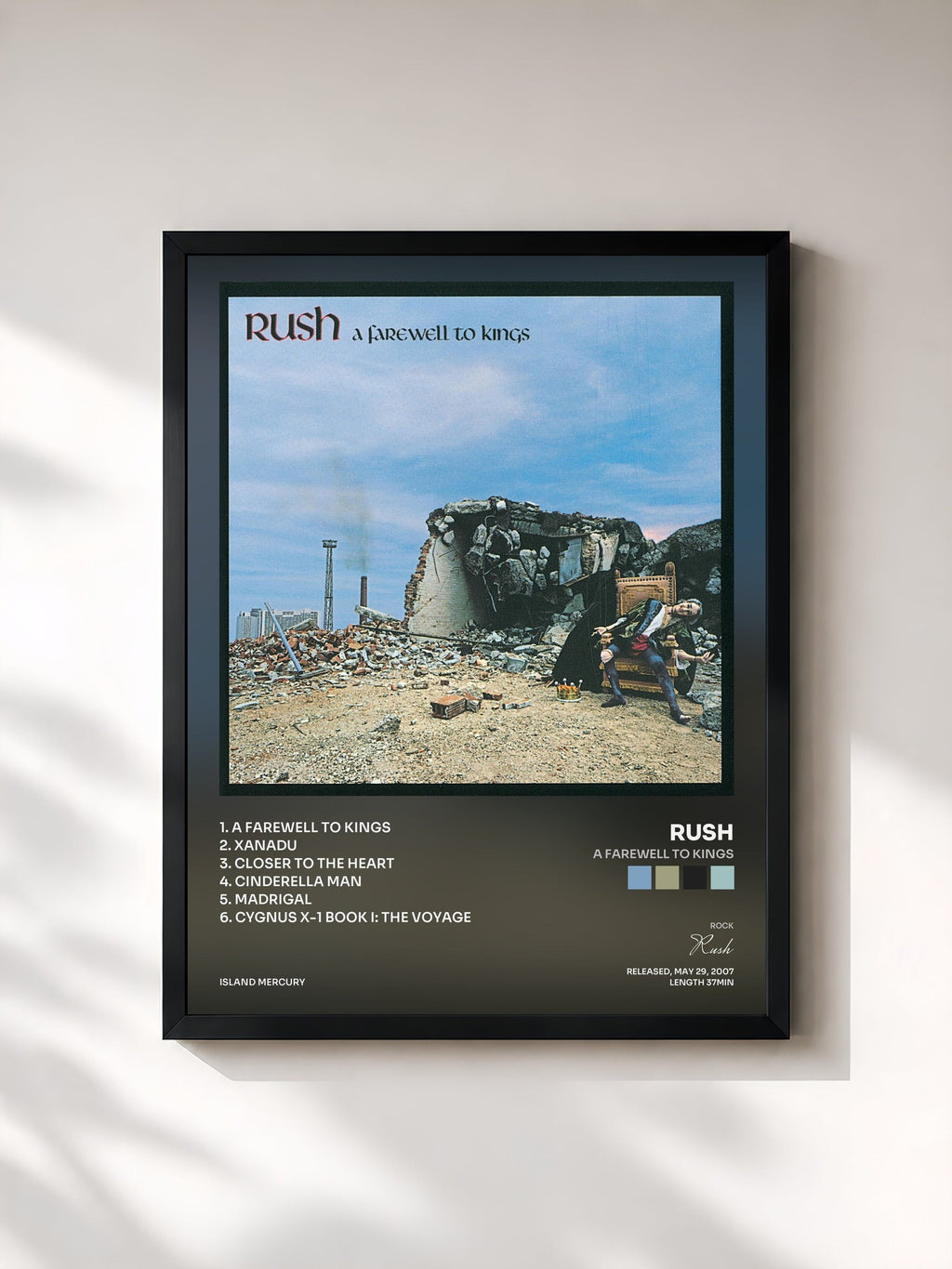 #noir Tableau de l'album A Farewell To Kings de Rush, cadre noir, imprimé et encadré en France