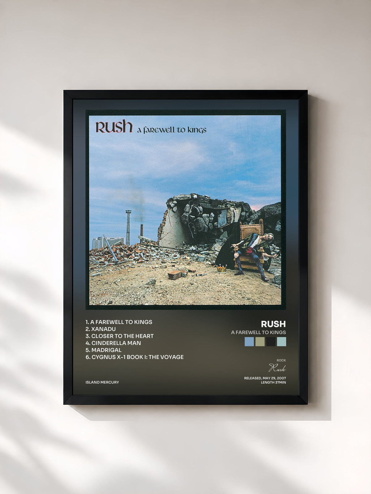 #noir Tableau de l'album A Farewell To Kings de Rush, cadre noir, imprimé et encadré en France