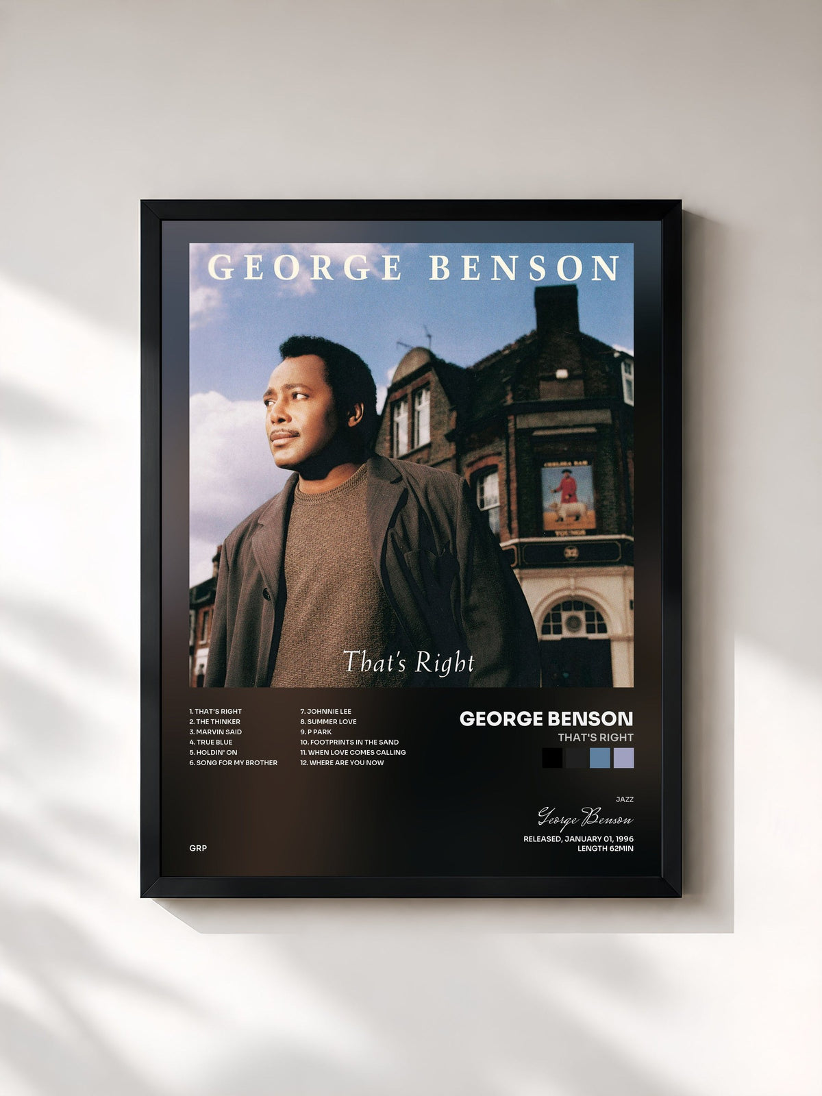 #noir Tableau de l'album That's Right de George Benson, cadre noir, imprimé et encadré en France