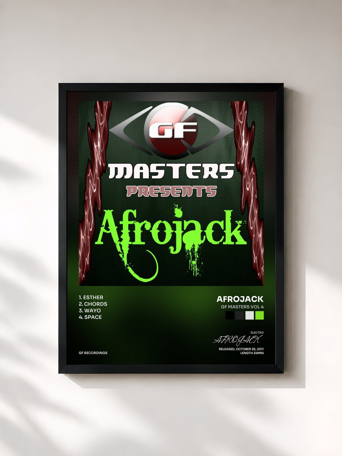 #noir Tableau de l'album GF Masters Vol 4 de AFROJACK, cadre noir, imprimé et encadré en France