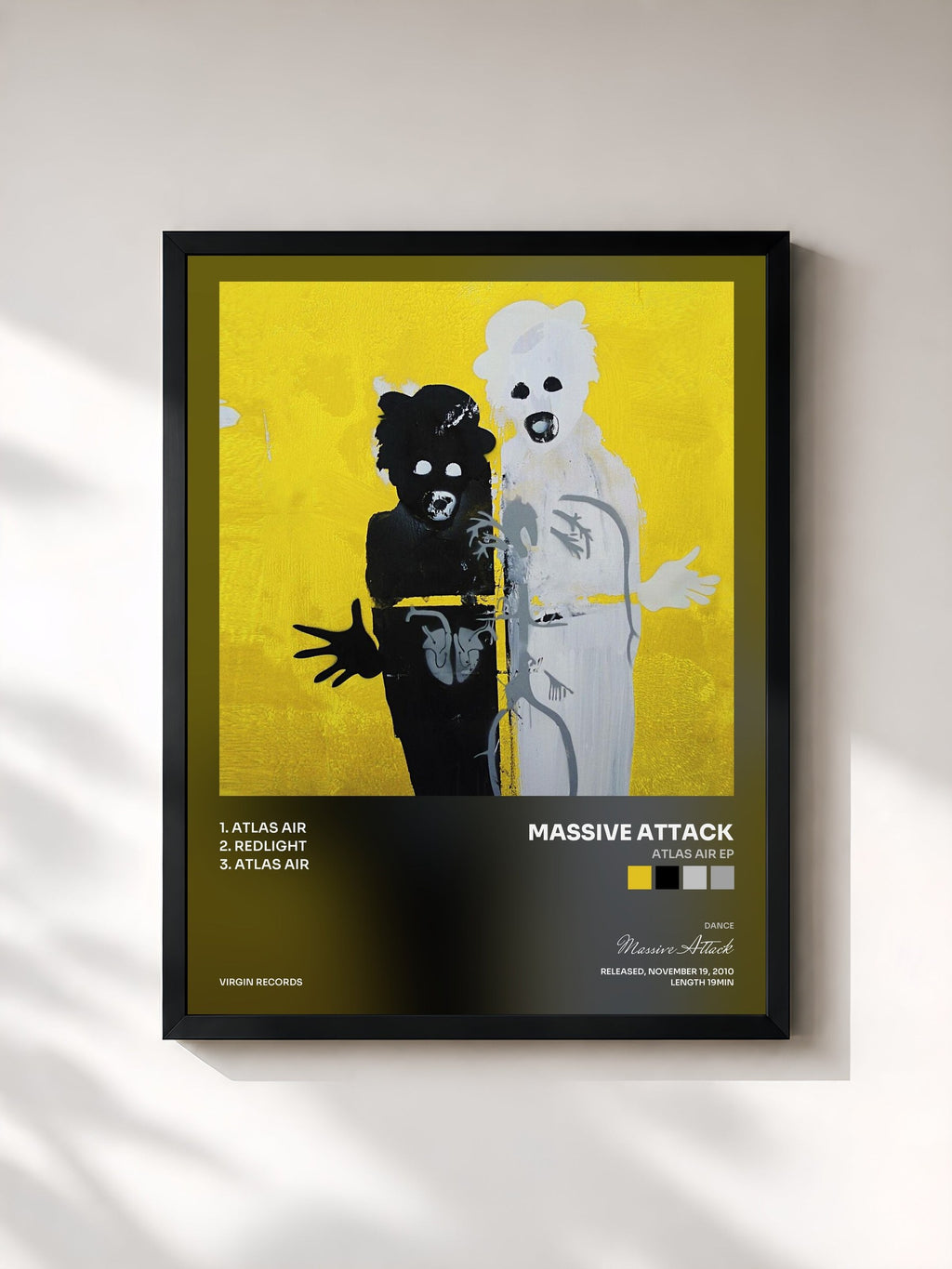 #noir Tableau de l'album Atlas Air EP de Massive Attack, cadre noir, imprimé et encadré en France