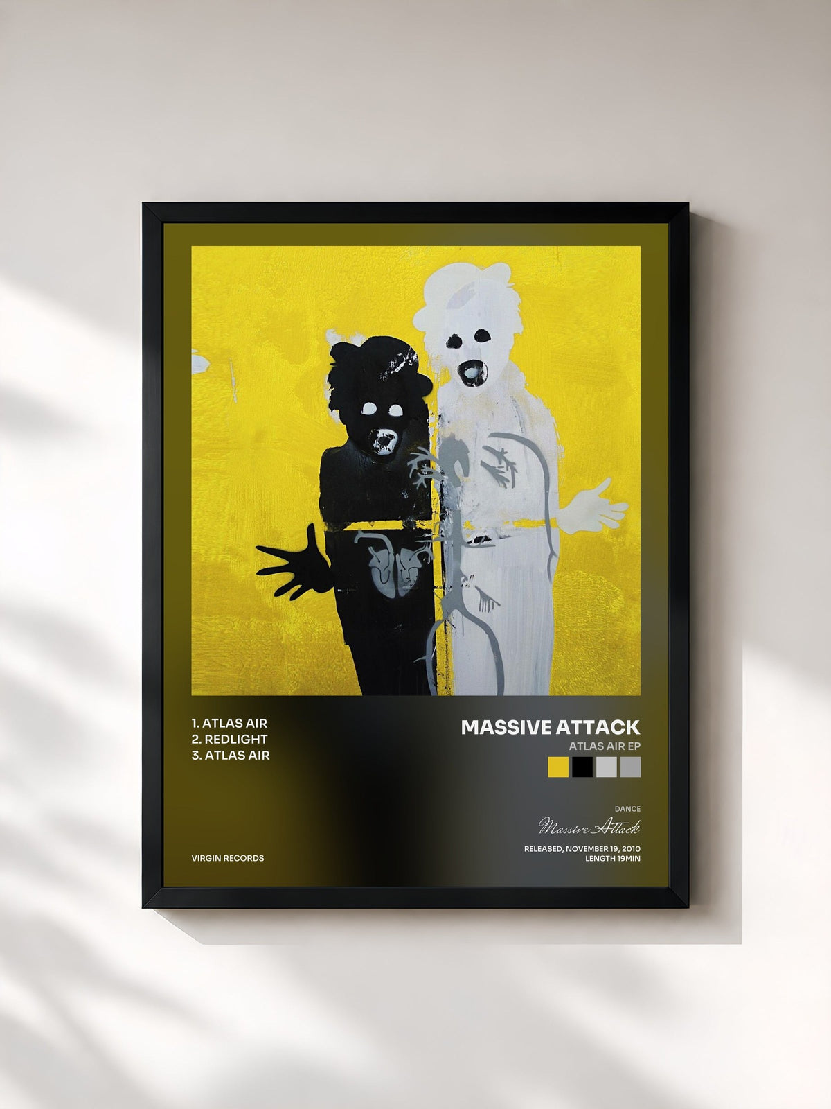 #noir Tableau de l'album Atlas Air EP de Massive Attack, cadre noir, imprimé et encadré en France