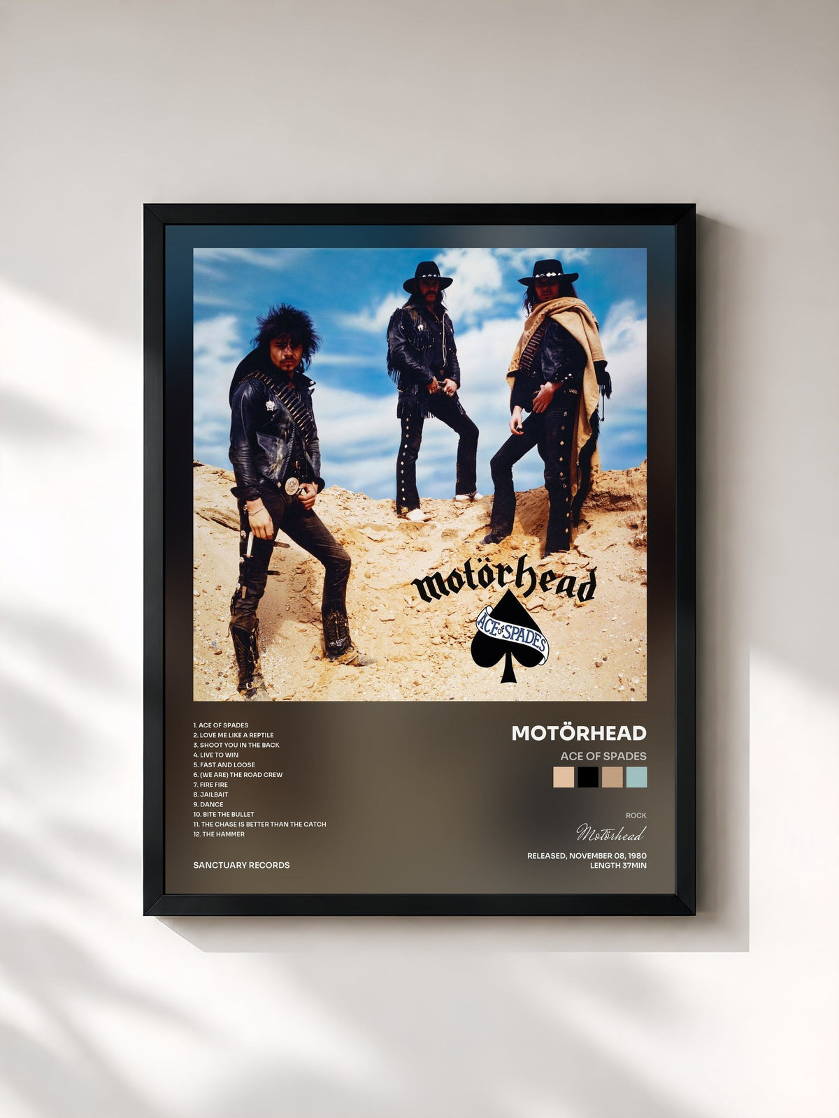 #noir Tableau de l'album Ace of Spades de Motörhead, cadre noir, imprimé et encadré en France