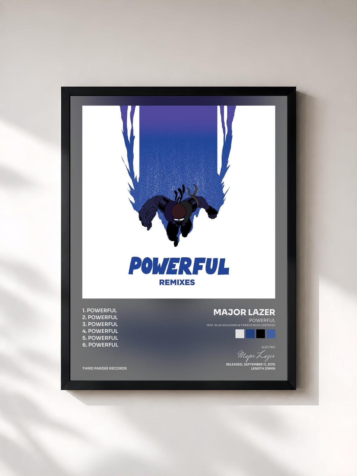 #noir Tableau de l'album Powerful (feat. Ellie Goulding & Tarrus Riley) (Remixes) de Major Lazer, cadre noir, imprimé et encadré en France