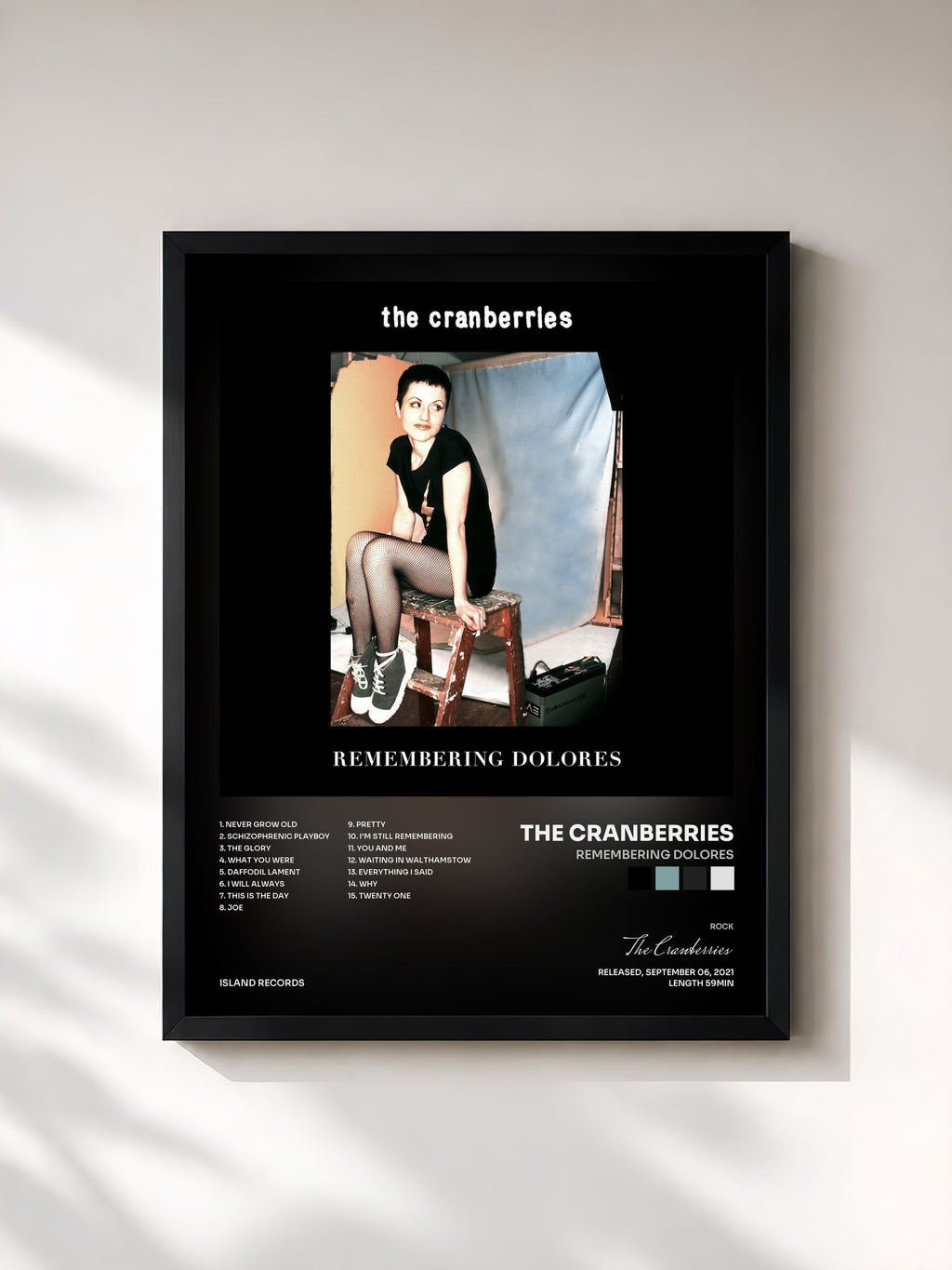 #noir Remembering Dolores de The Cranberries en lámina enmarcada, marco negro, impresa y enmarcada en Francia