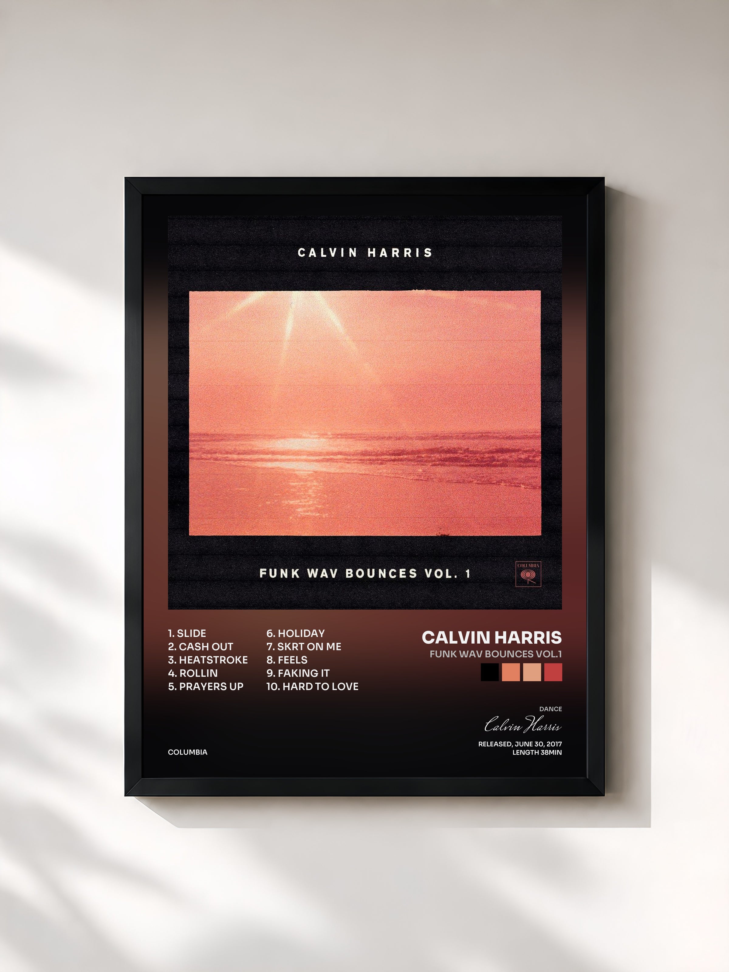 #noir Tableau de l'album Funk Wav Bounces Vol.1 de Calvin Harris, cadre noir, imprimé et encadré en France