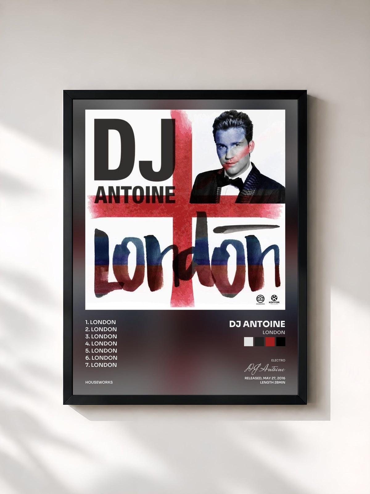 #noir Tableau de l'album London de DJ Antoine, cadre noir, imprimé et encadré en France