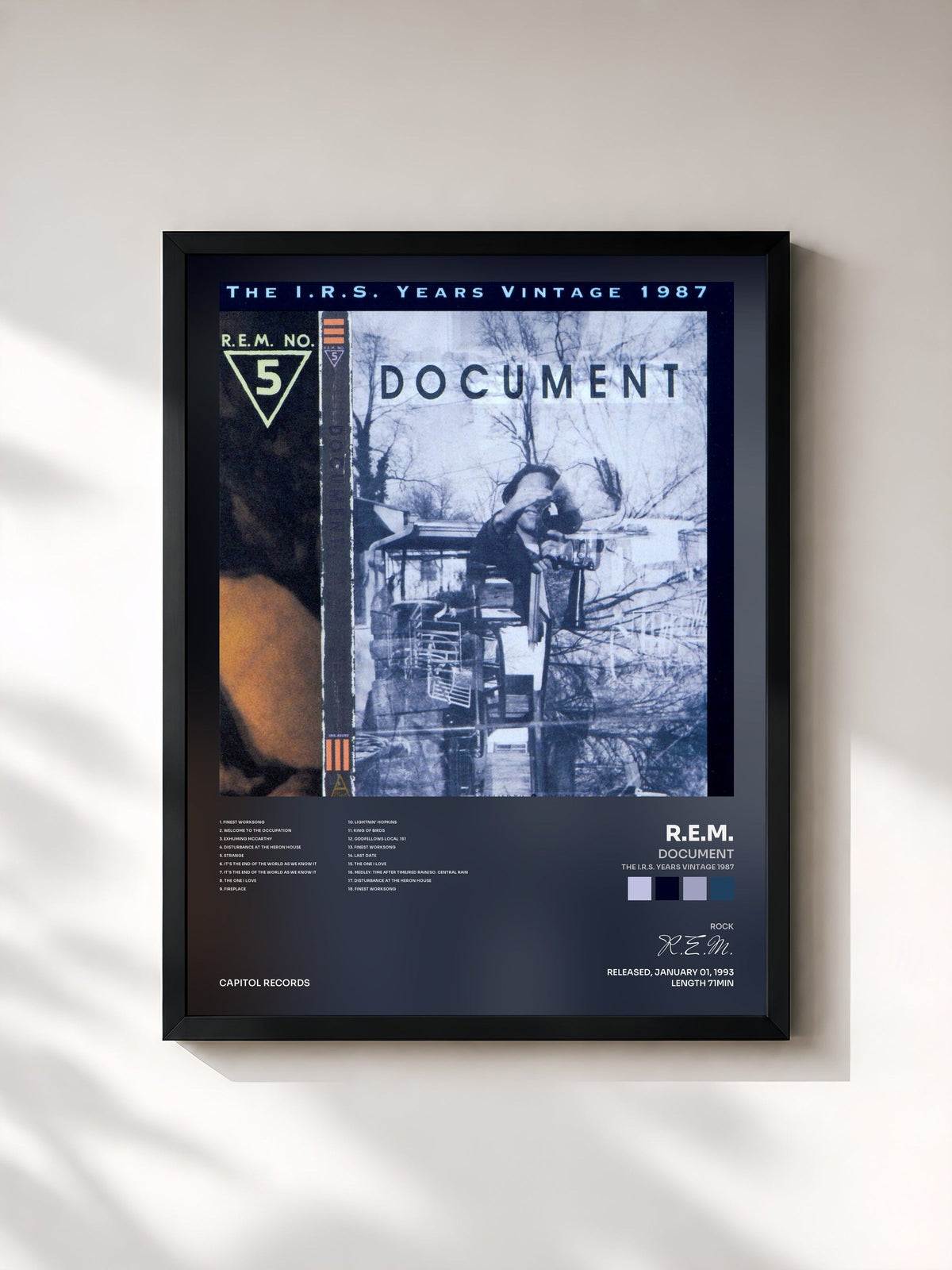 #noir Tableau de l'album Document (The I.R.S. Years Vintage 1987) de R.E.M., cadre noir, imprimé et encadré en France
